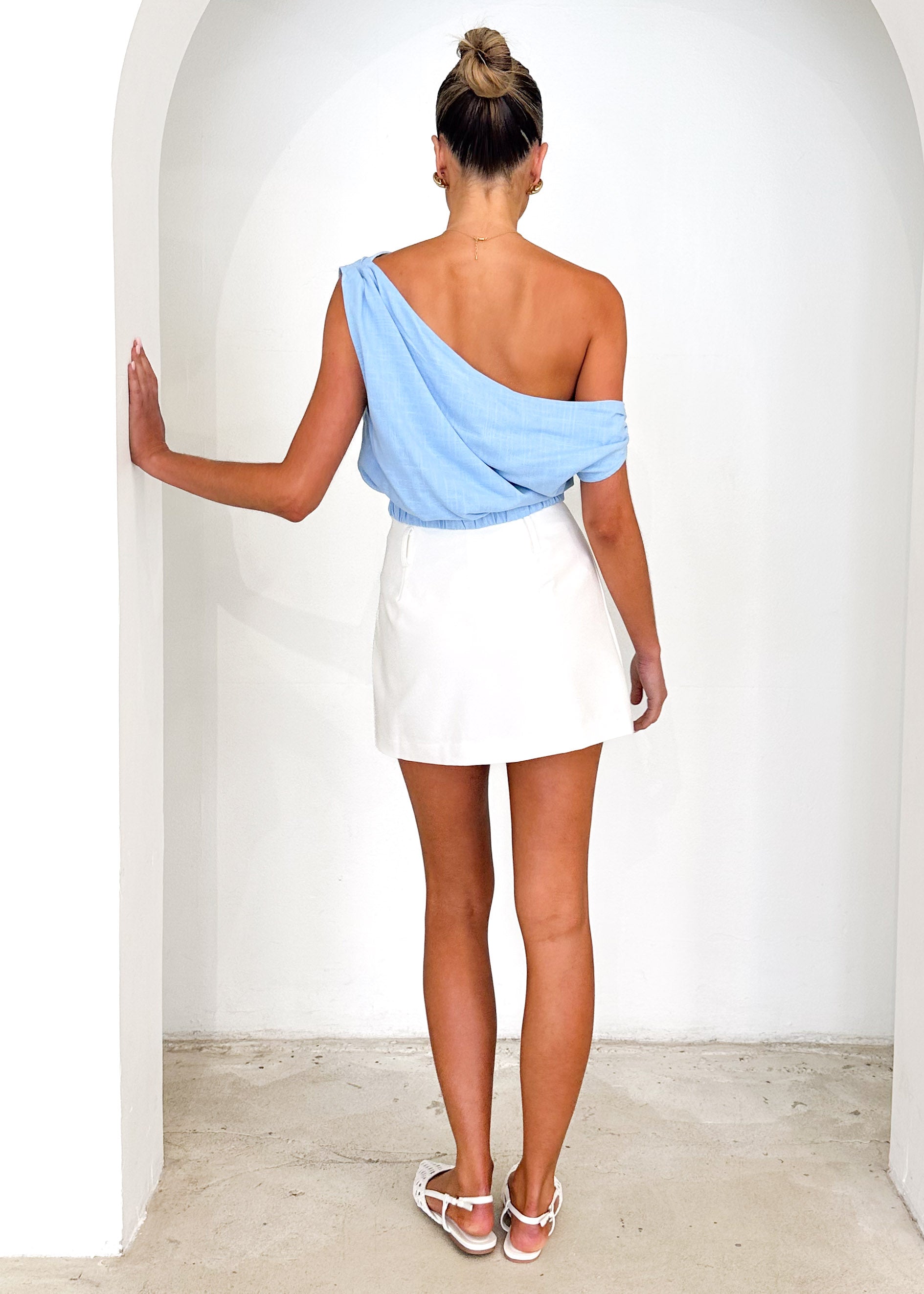 Emiko One Shoulder Crop - Powder Blue