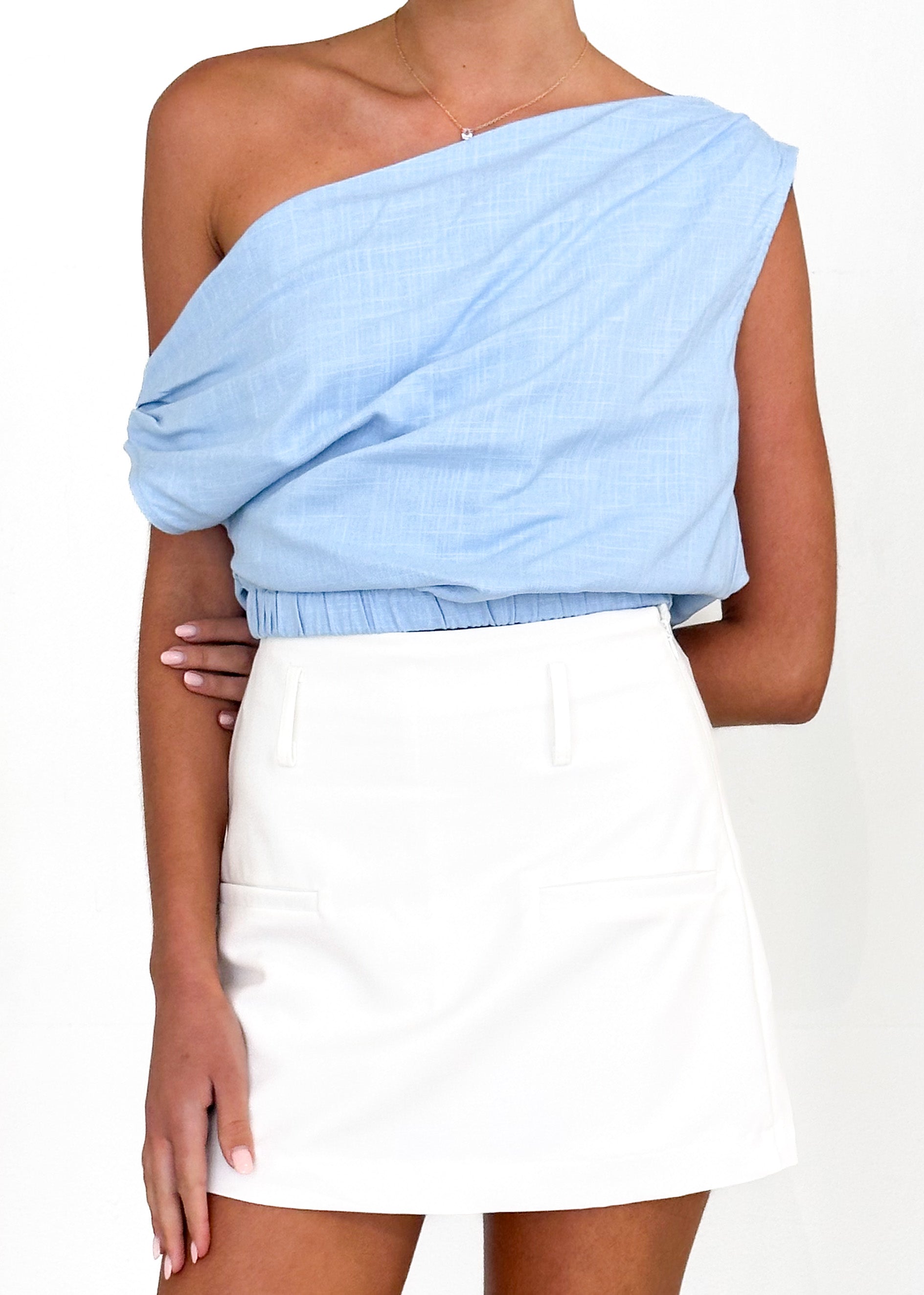 Emiko One Shoulder Crop - Powder Blue