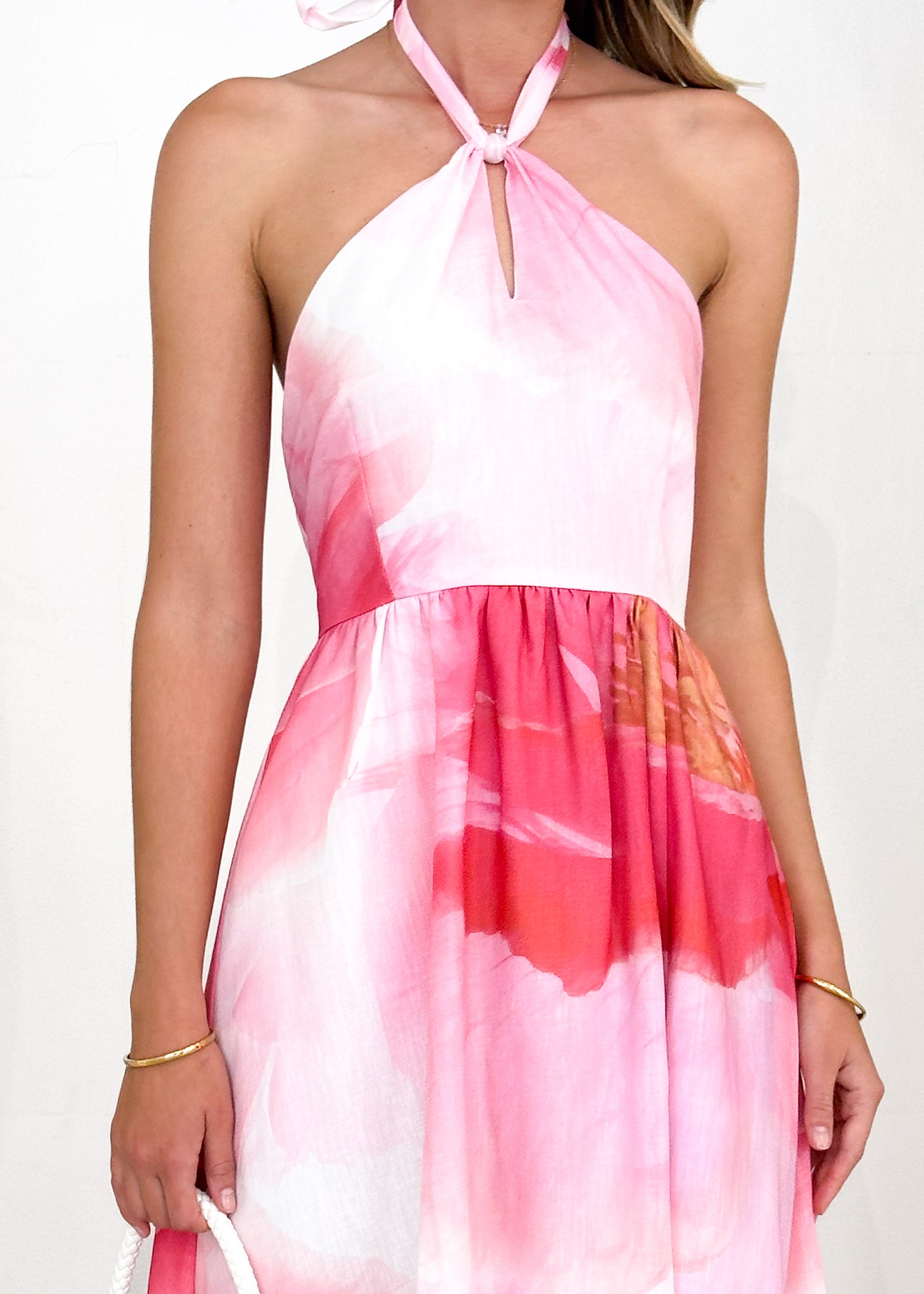 Kendall Halter Midi Dress - Pink Floral