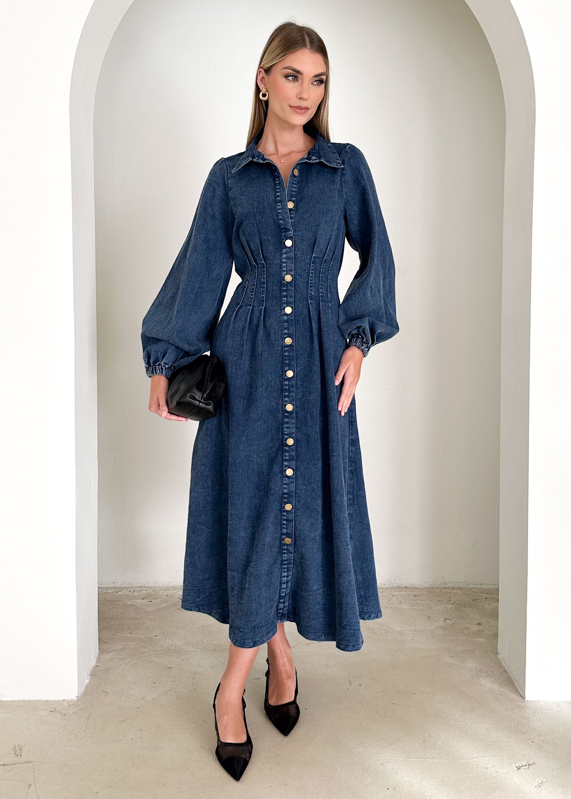 Karliat Denim Maxi Dress - Dark Blue