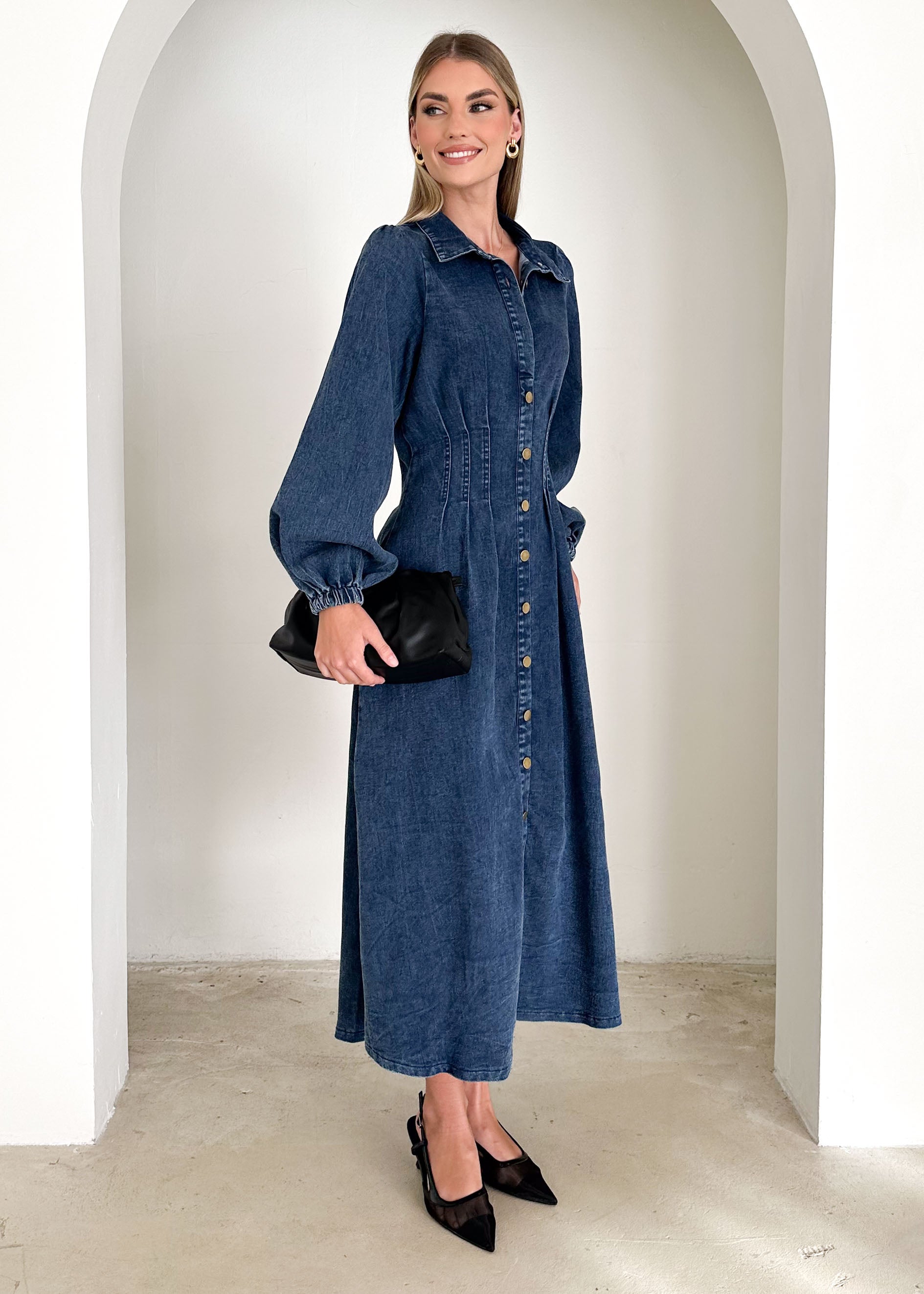 Karliat Denim Maxi Dress - Dark Blue