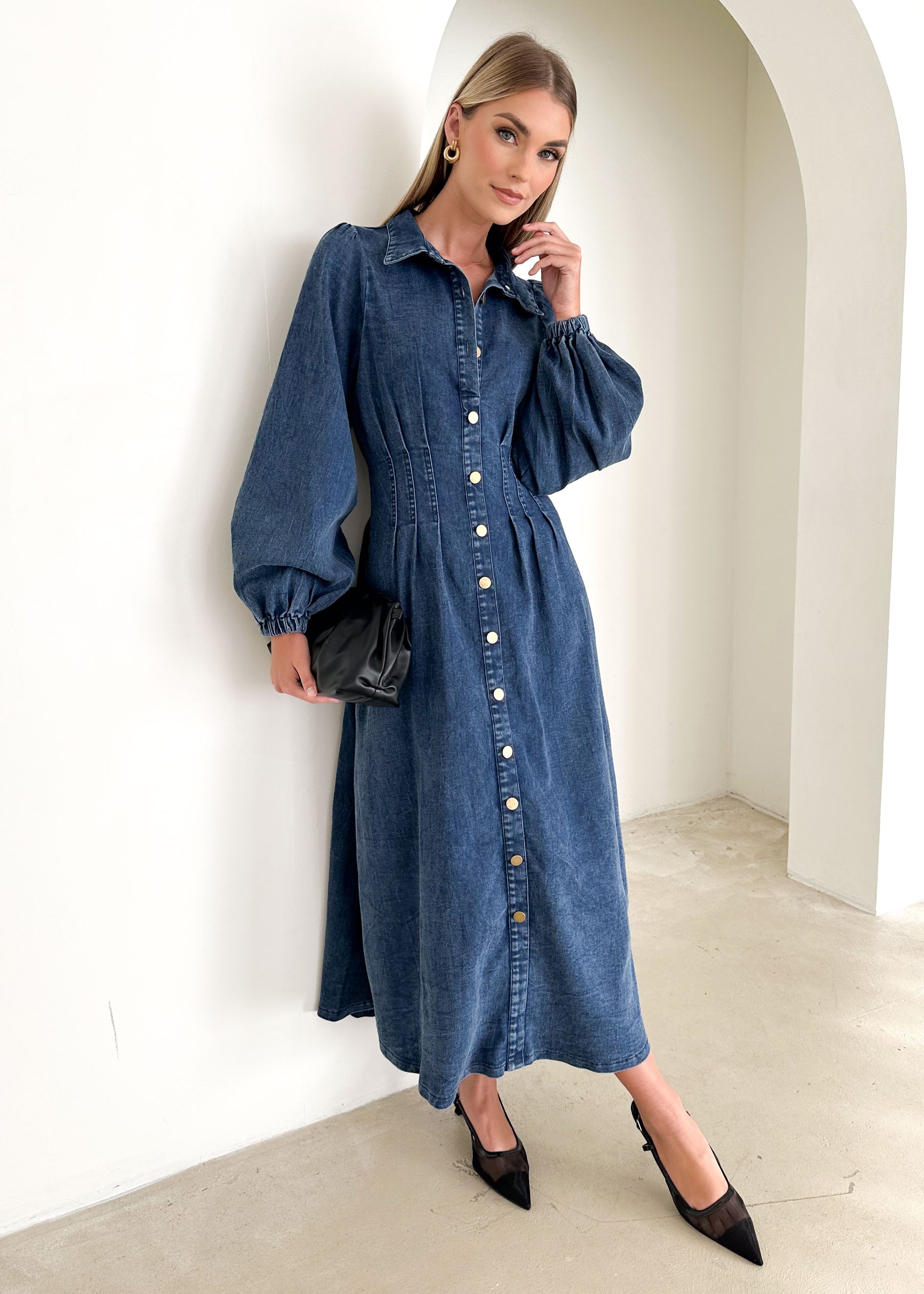 Karliat Denim Maxi Dress - Dark Blue