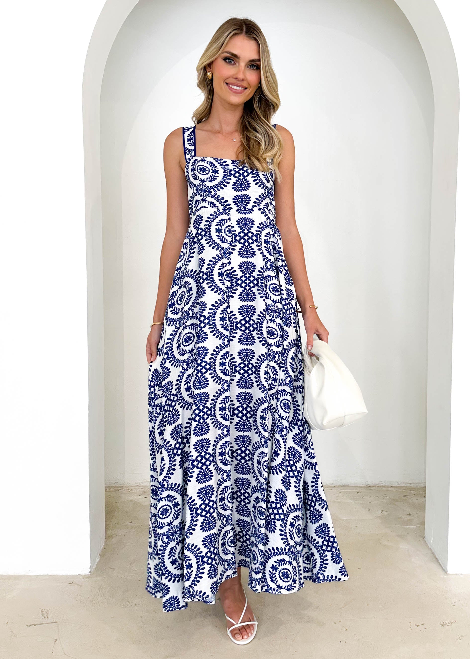 Wisteria Maxi Dress - Navy Abstract