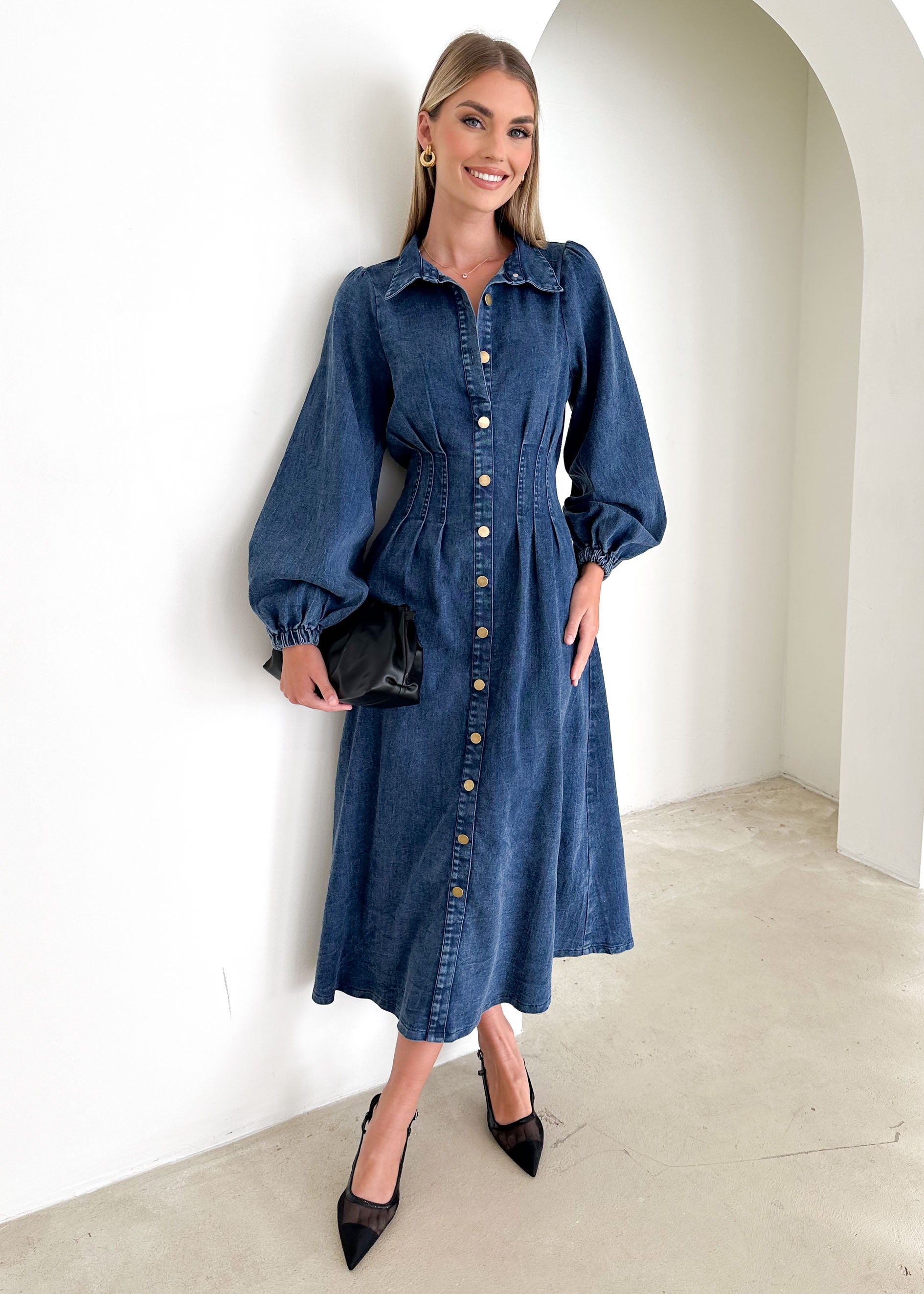 Karliat Denim Maxi Dress - Dark Blue