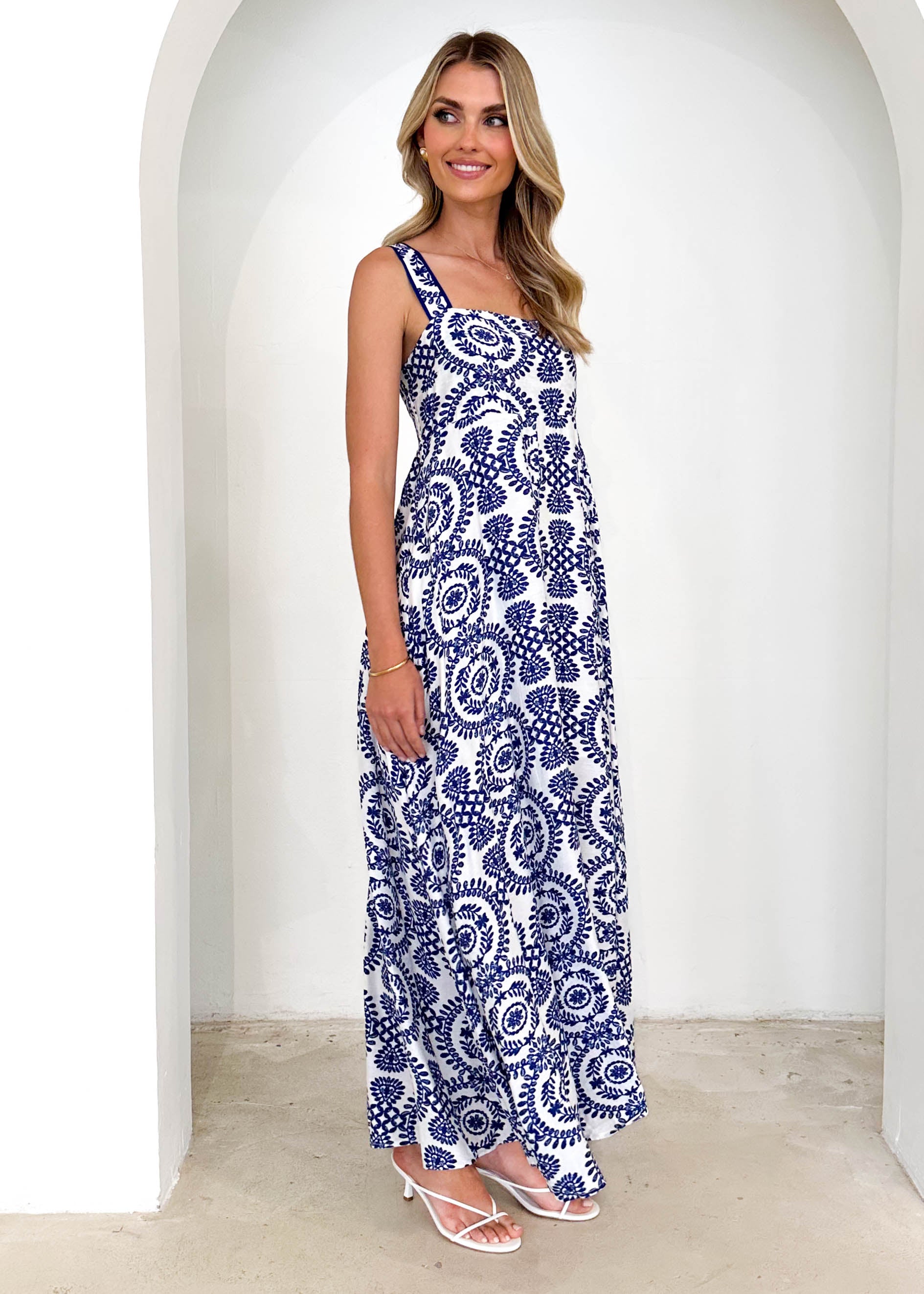 Wisteria Maxi Dress - Navy Abstract