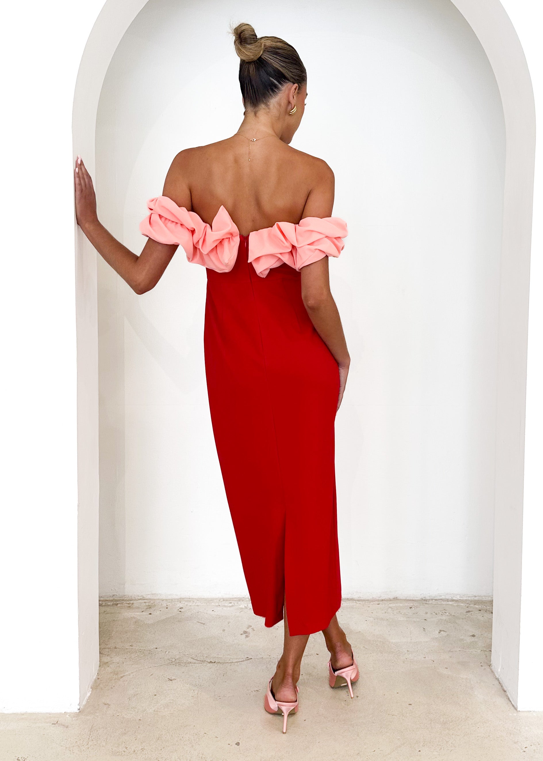 Ashlynn Off Shoulder Midi Dress - Cherry Splice