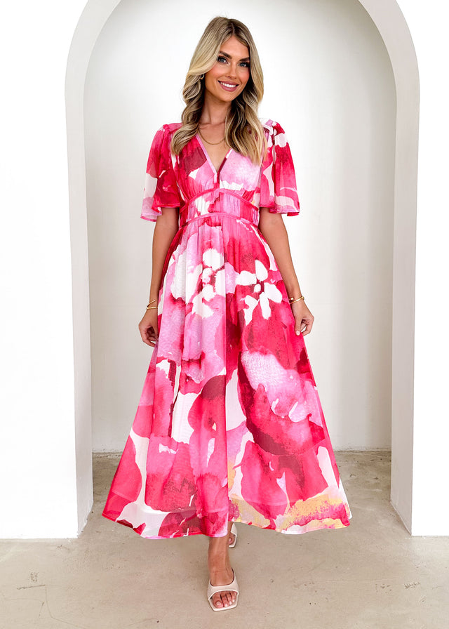 Innika Maxi Dress - Magenta Watercolour