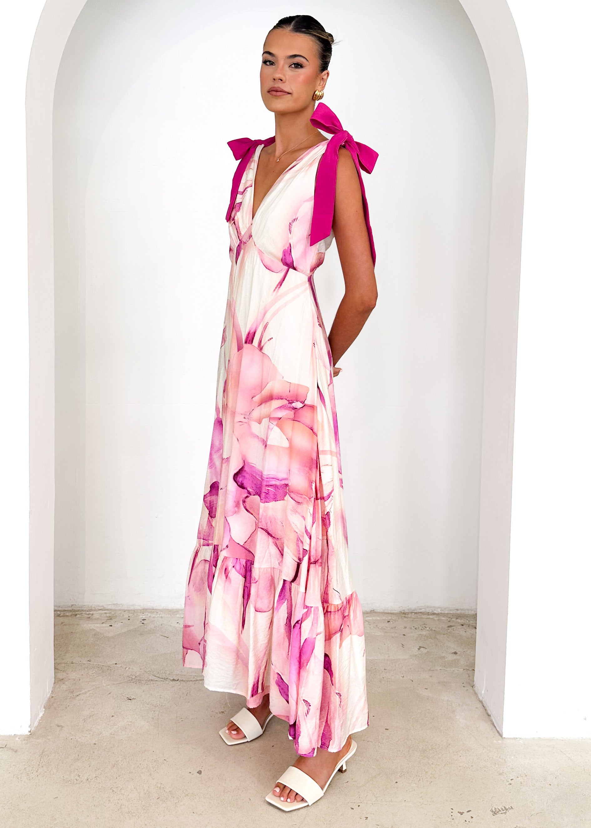 Havana Tie Midi Dress - Fuchsia Flame