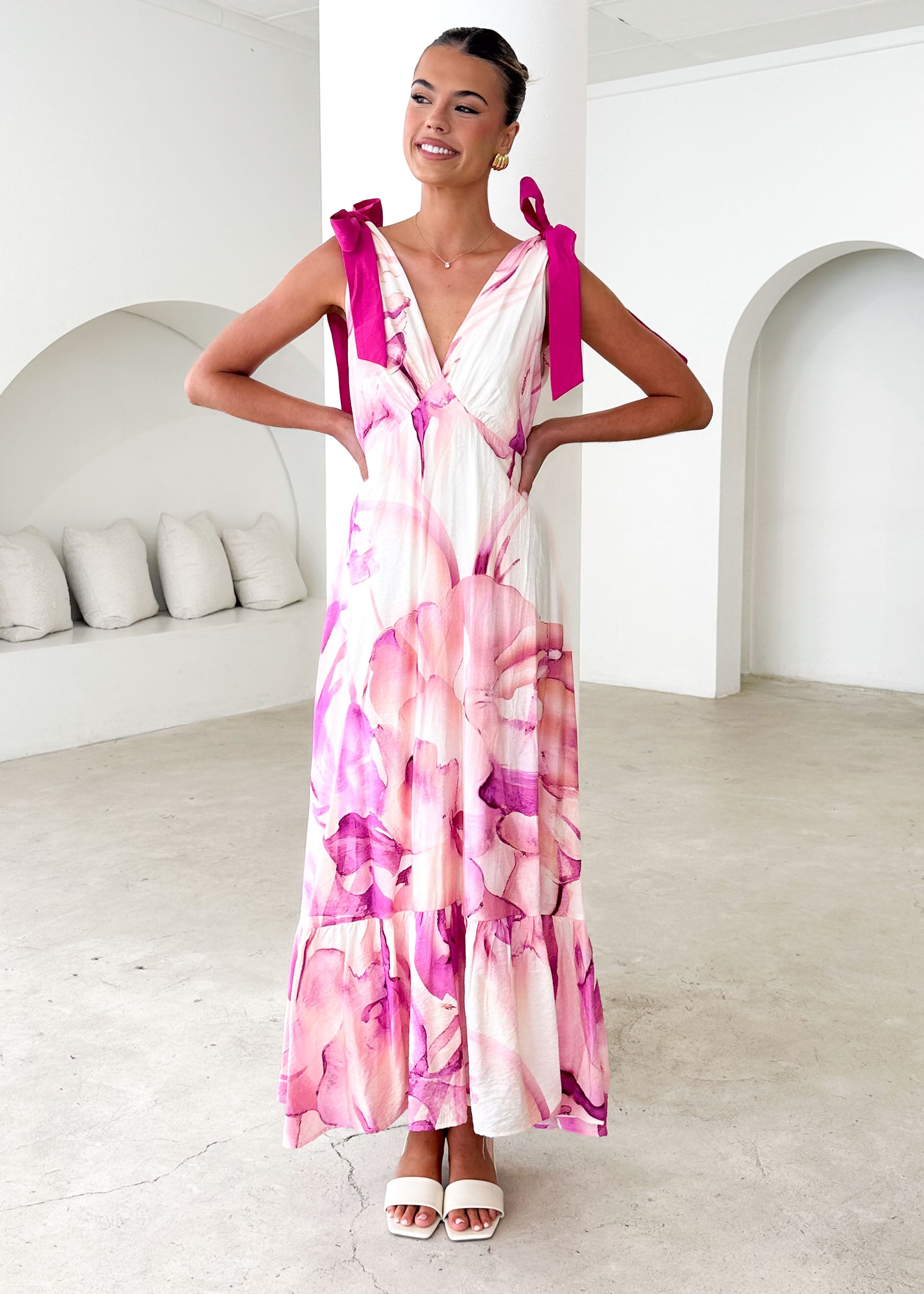 Havana Tie Midi Dress - Fuchsia Flame