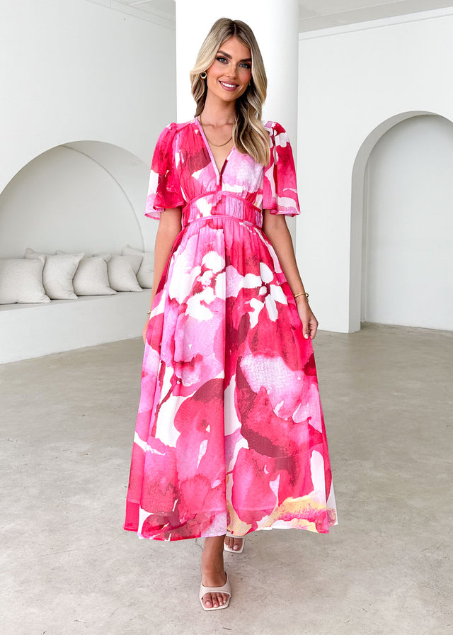 Innika Maxi Dress - Magenta Watercolour