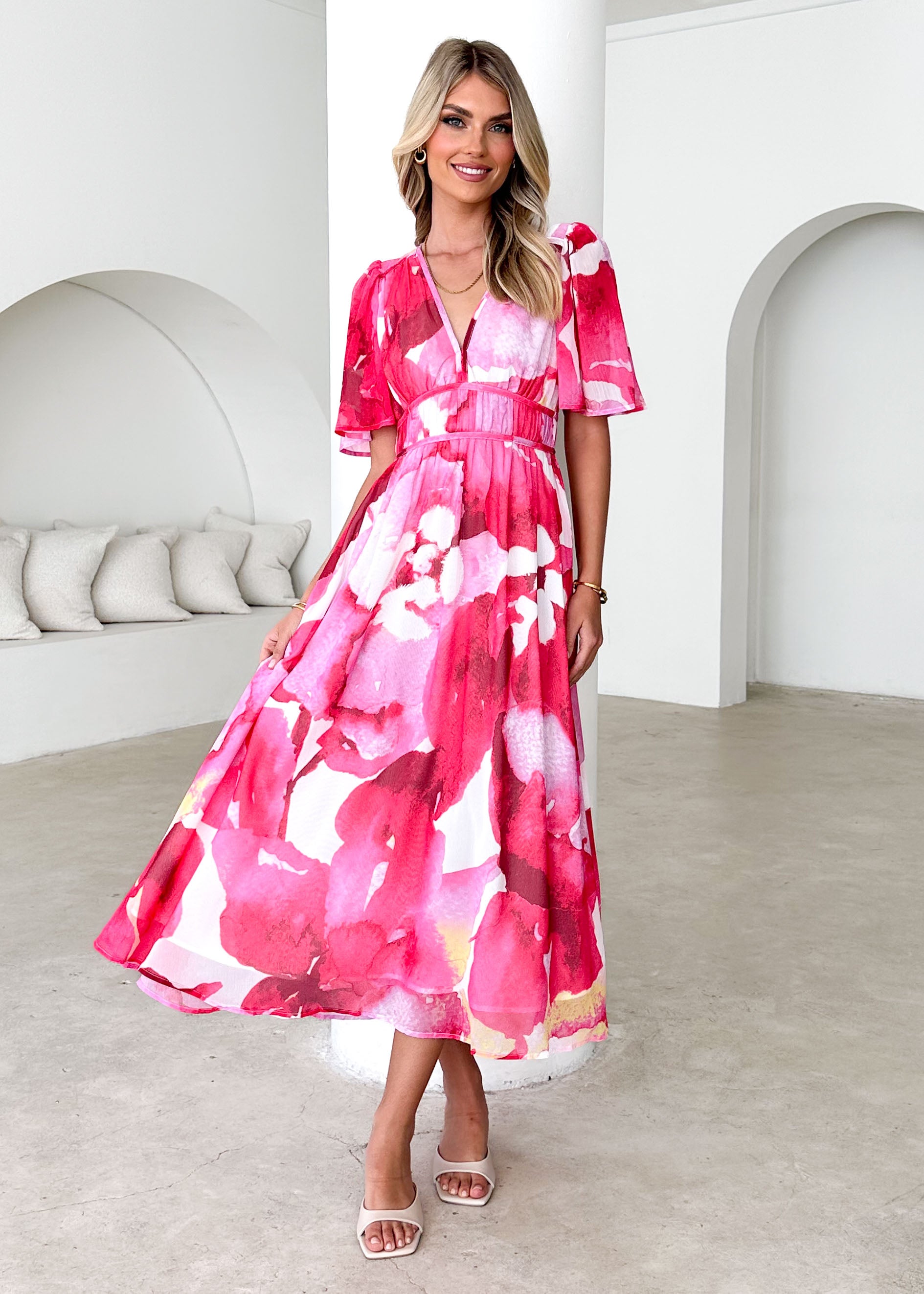 Innika Maxi Dress - Magenta Watercolour