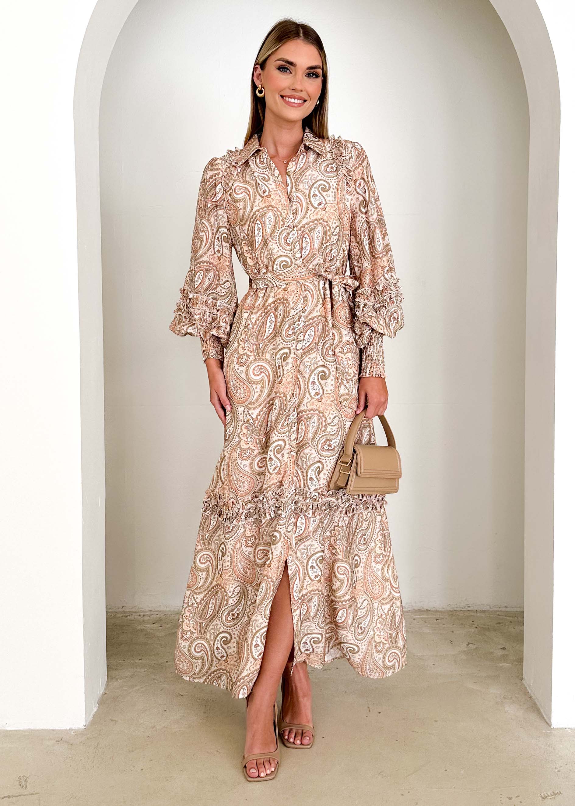 Pambo Maxi Dress - Peach Paisley