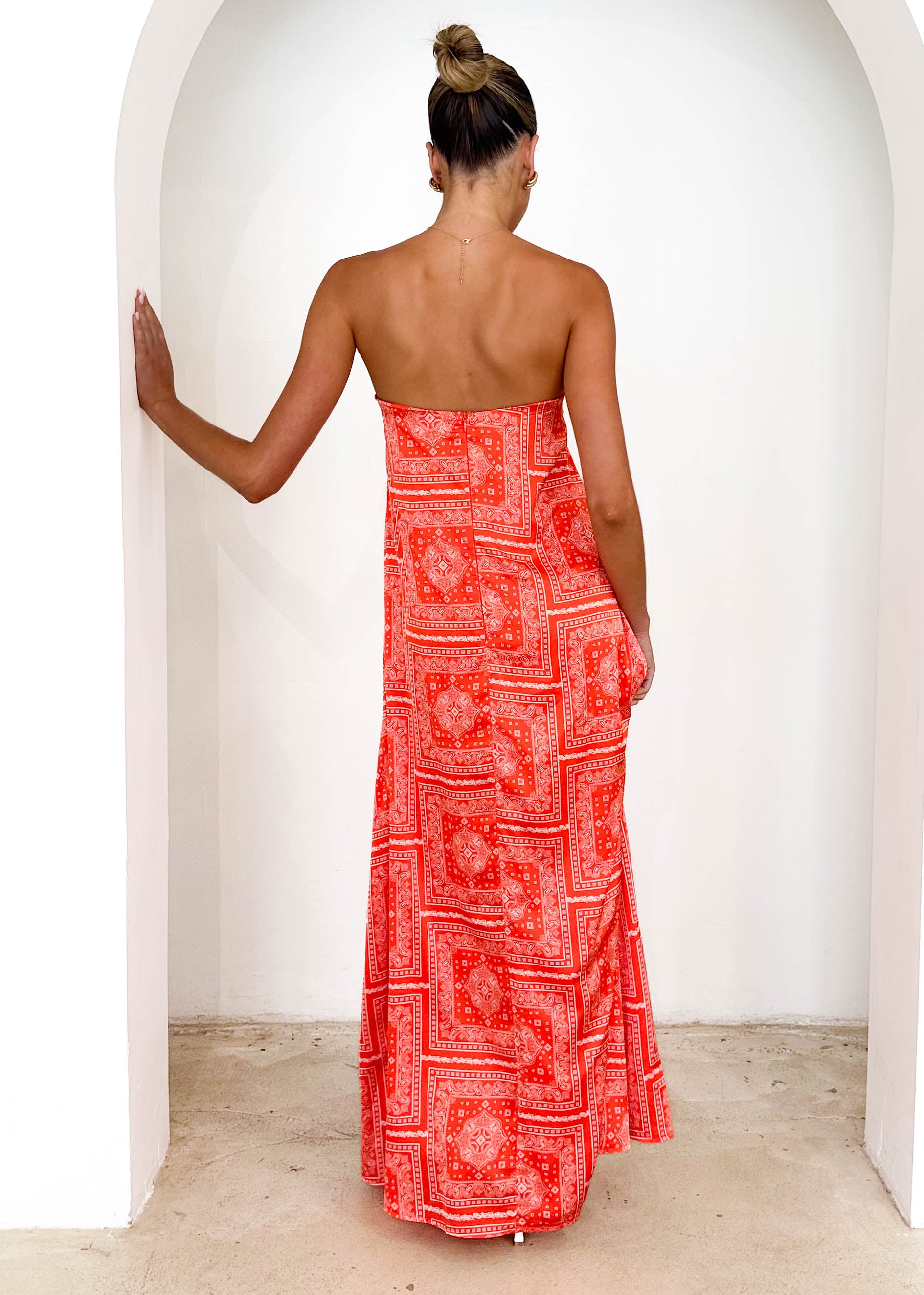 Elsbury Strapless Maxi Dress - Tangerine Patchwork