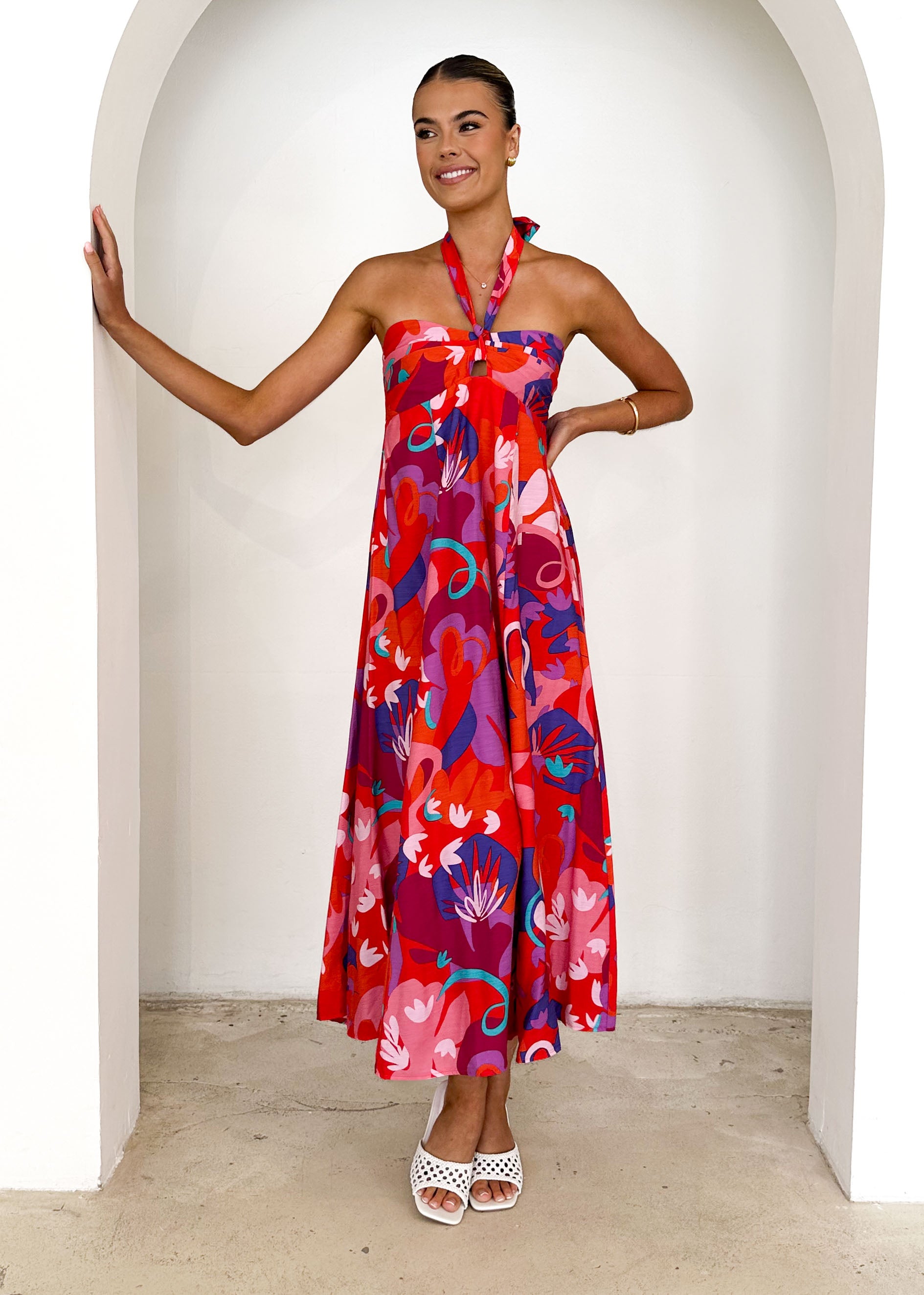 Kasenia Halter Maxi Dress - Strawberry Abstract