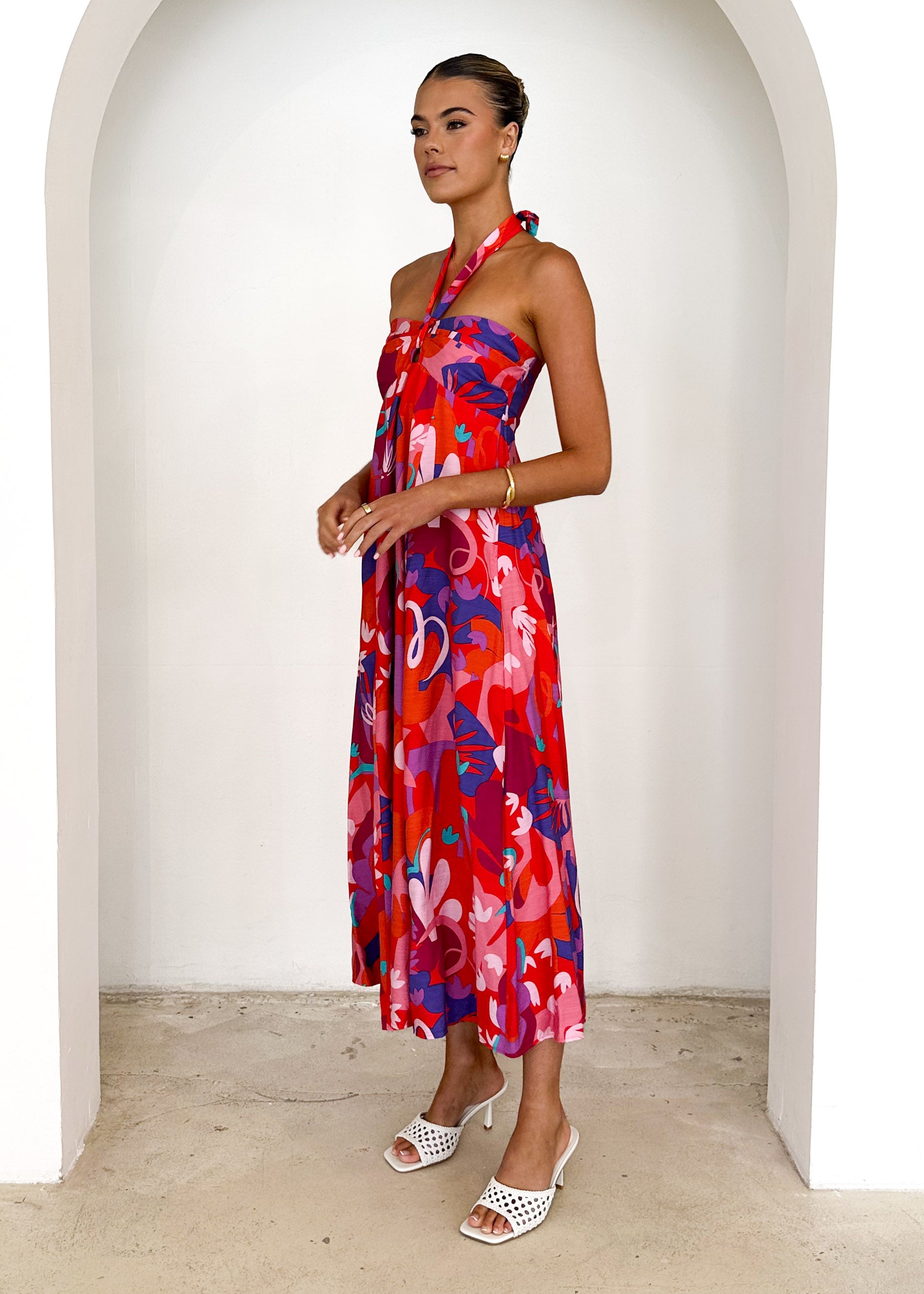 Kasenia Halter Maxi Dress - Strawberry Abstract