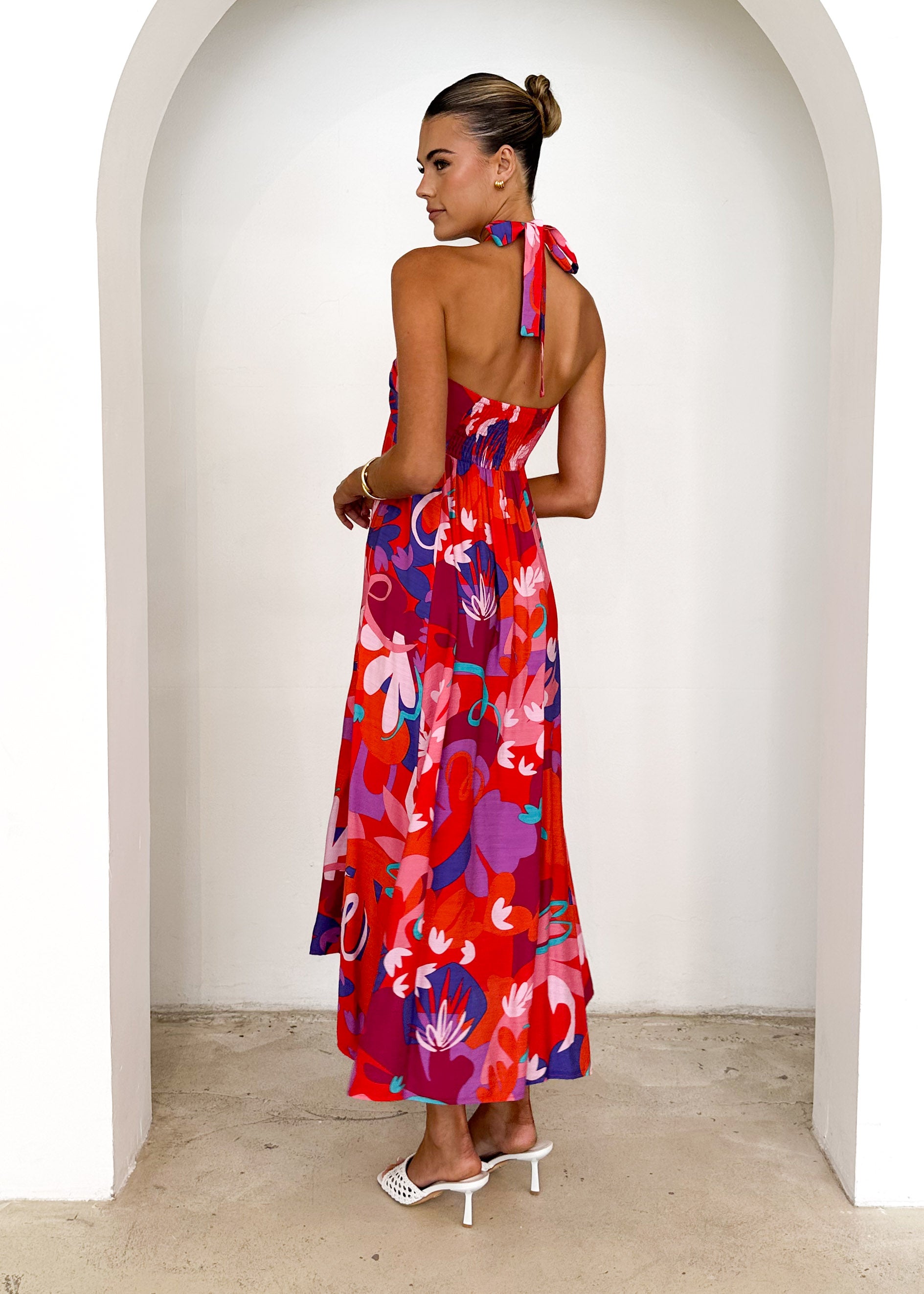 Kasenia Halter Maxi Dress - Strawberry Abstract