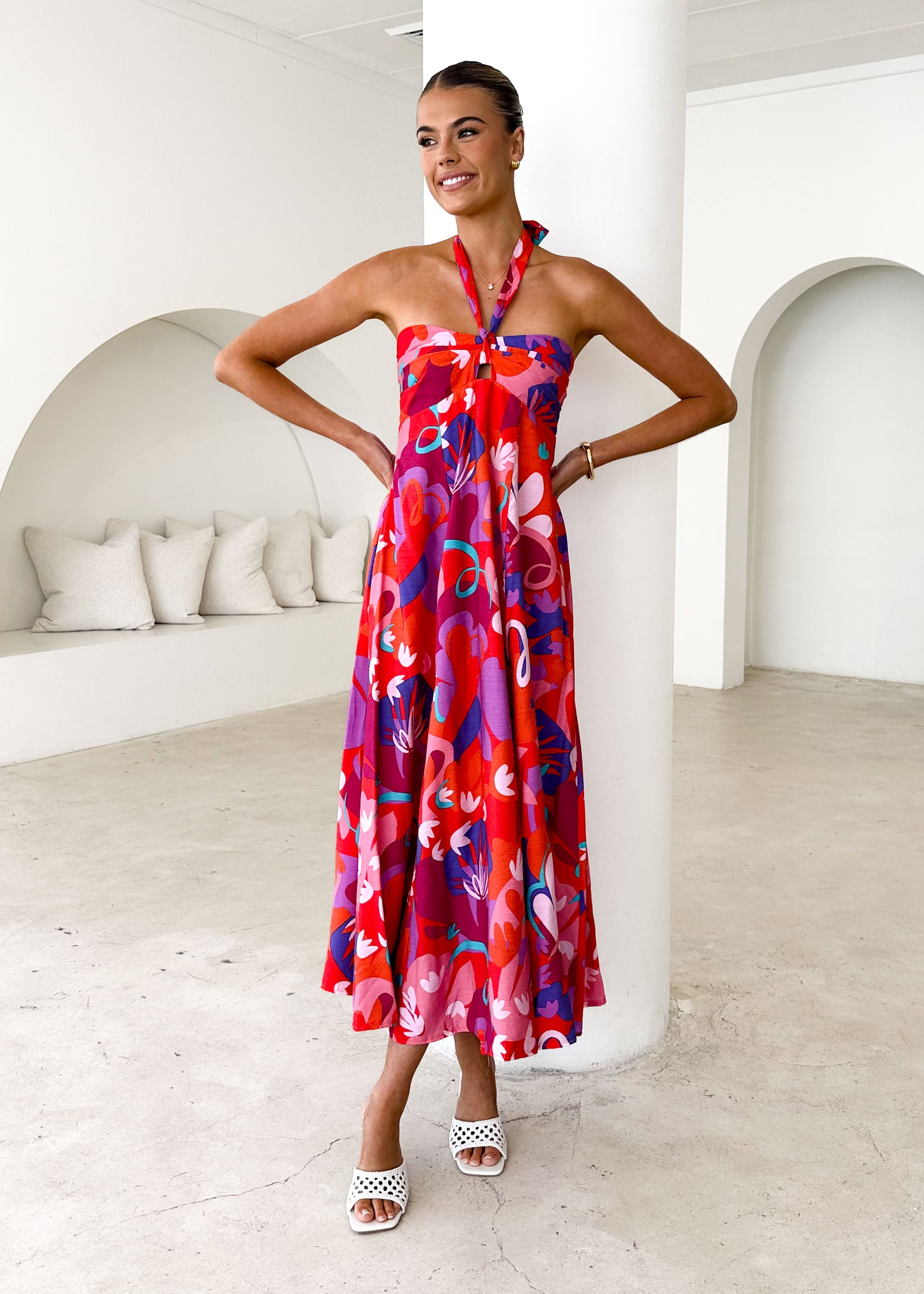 Kasenia Halter Maxi Dress - Strawberry Abstract