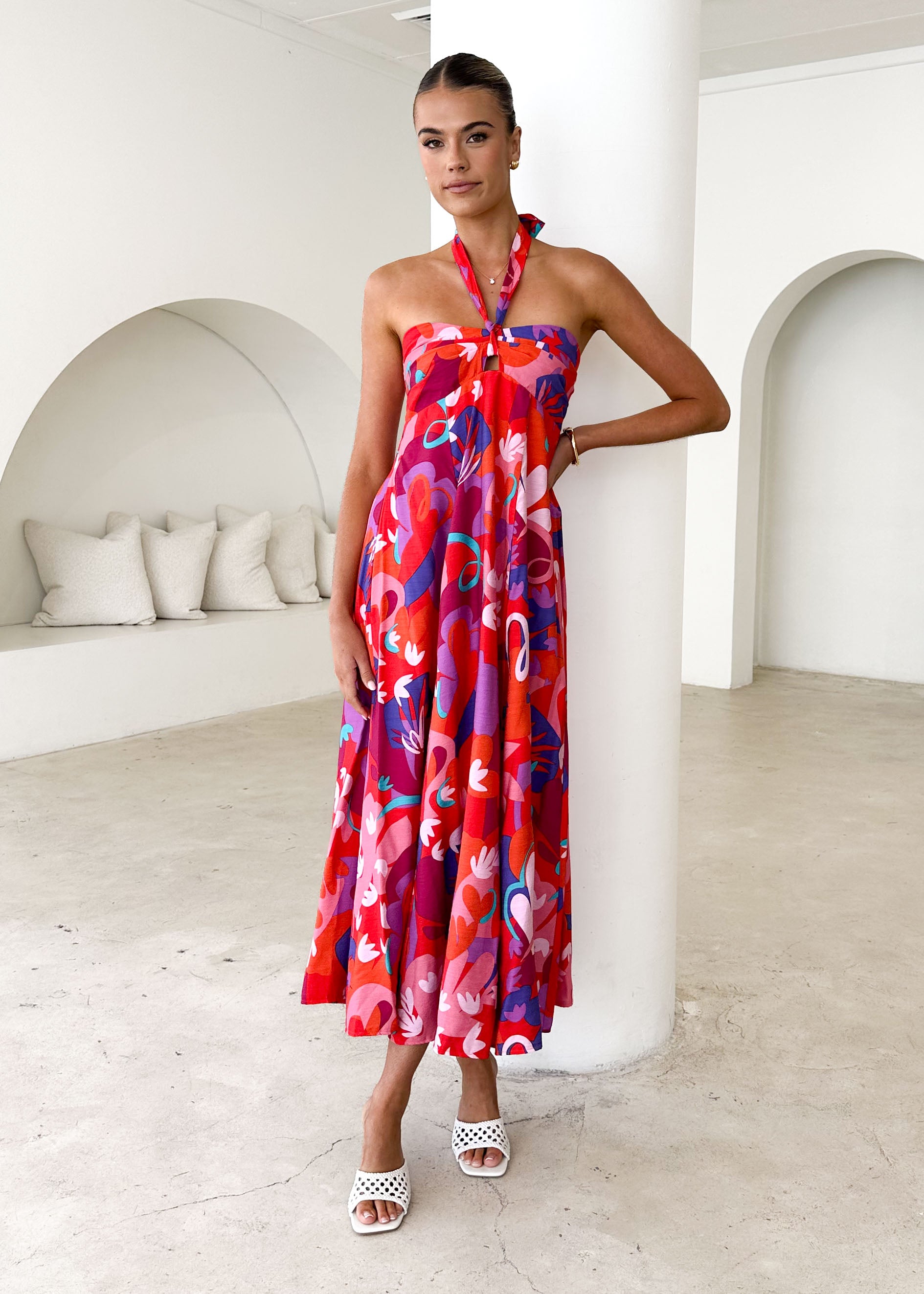 Kasenia Halter Maxi Dress - Strawberry Abstract