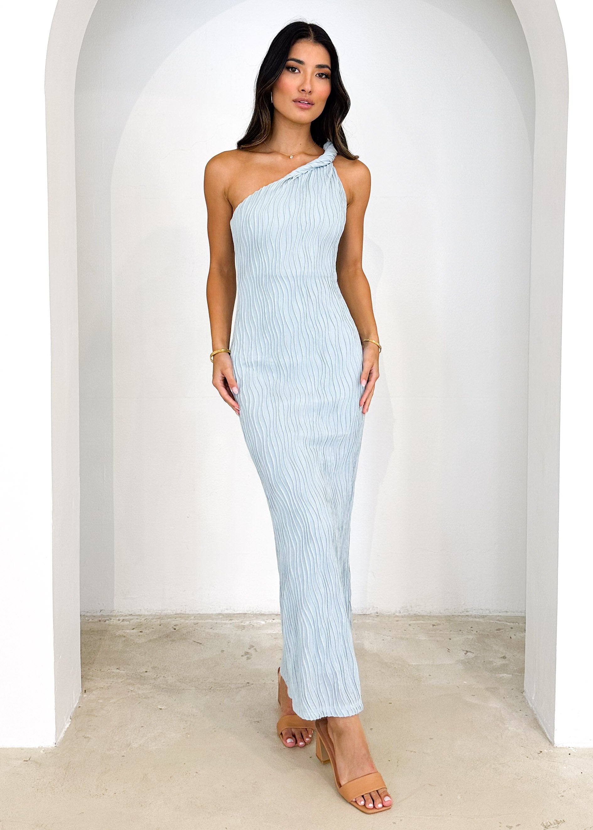 Clayso One Shoulder Maxi Dress - Baby Blue