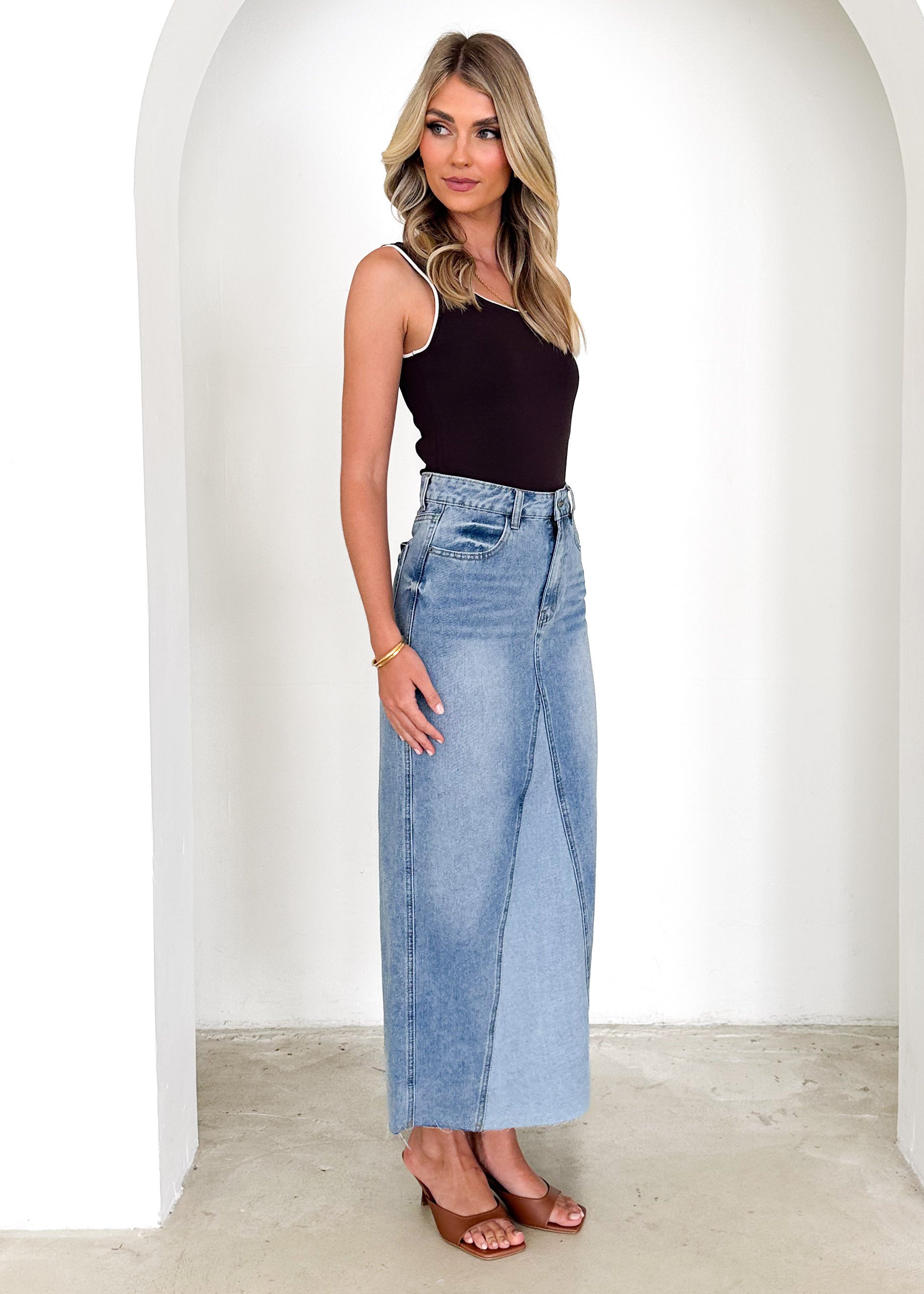 Harlyn Denim Midi Skirt - Light Wash