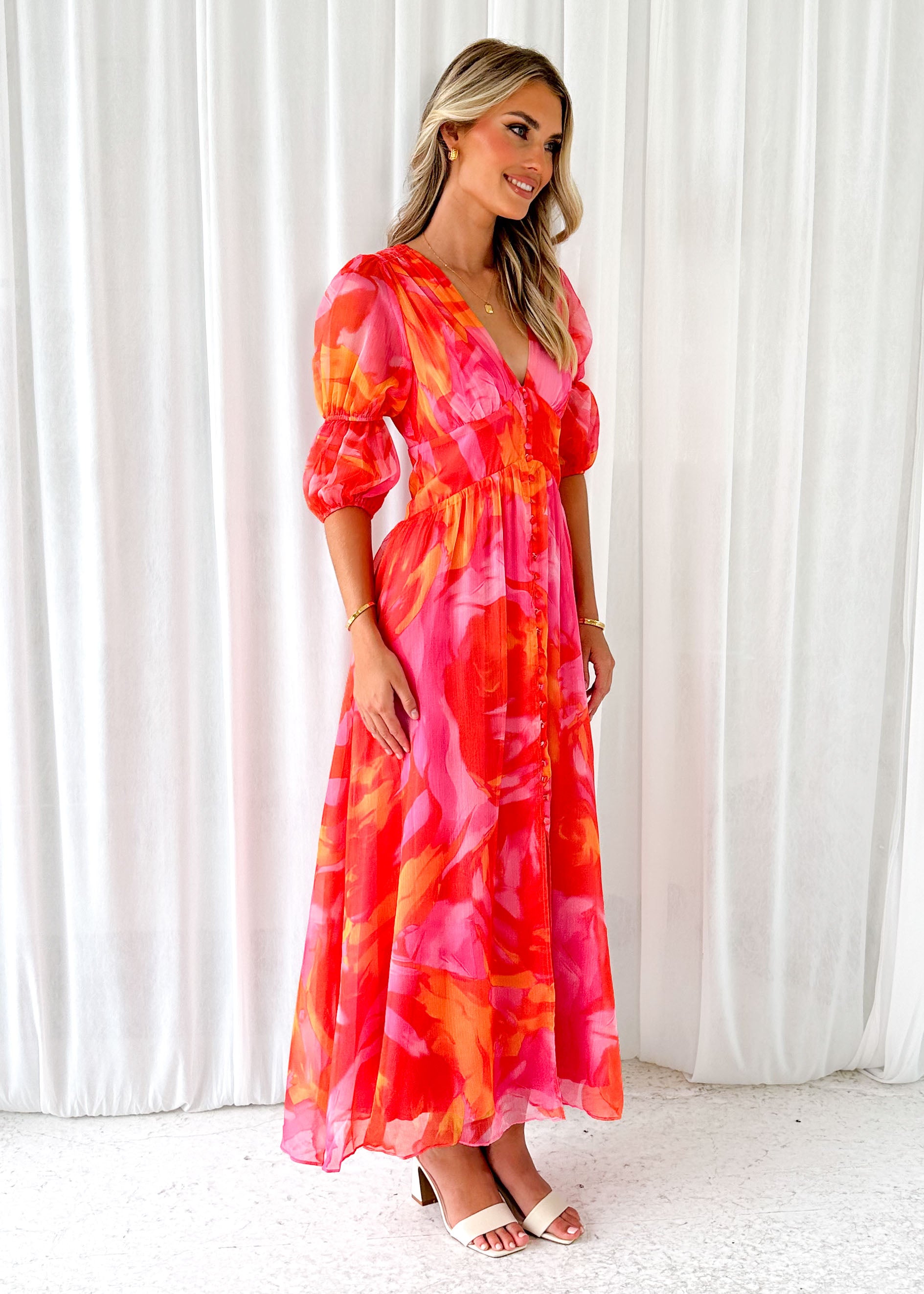 Obella Maxi Dress - Pink Flame