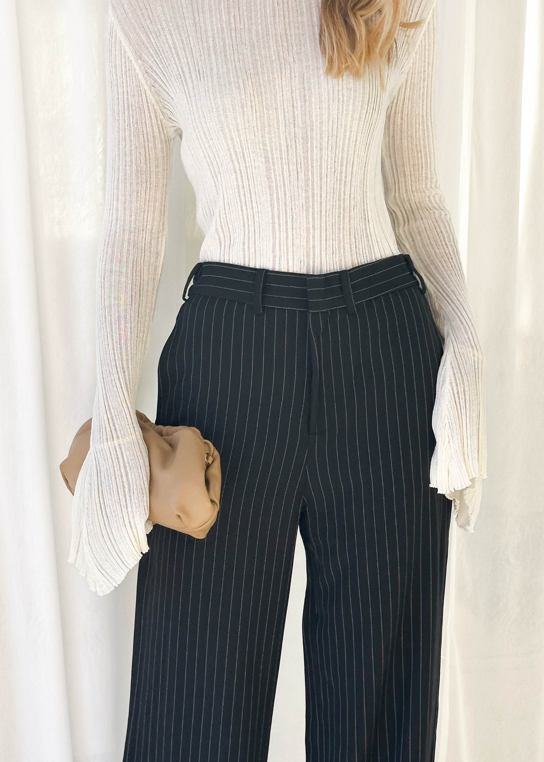 Corra Wide Leg Pants - Black Pinstripe