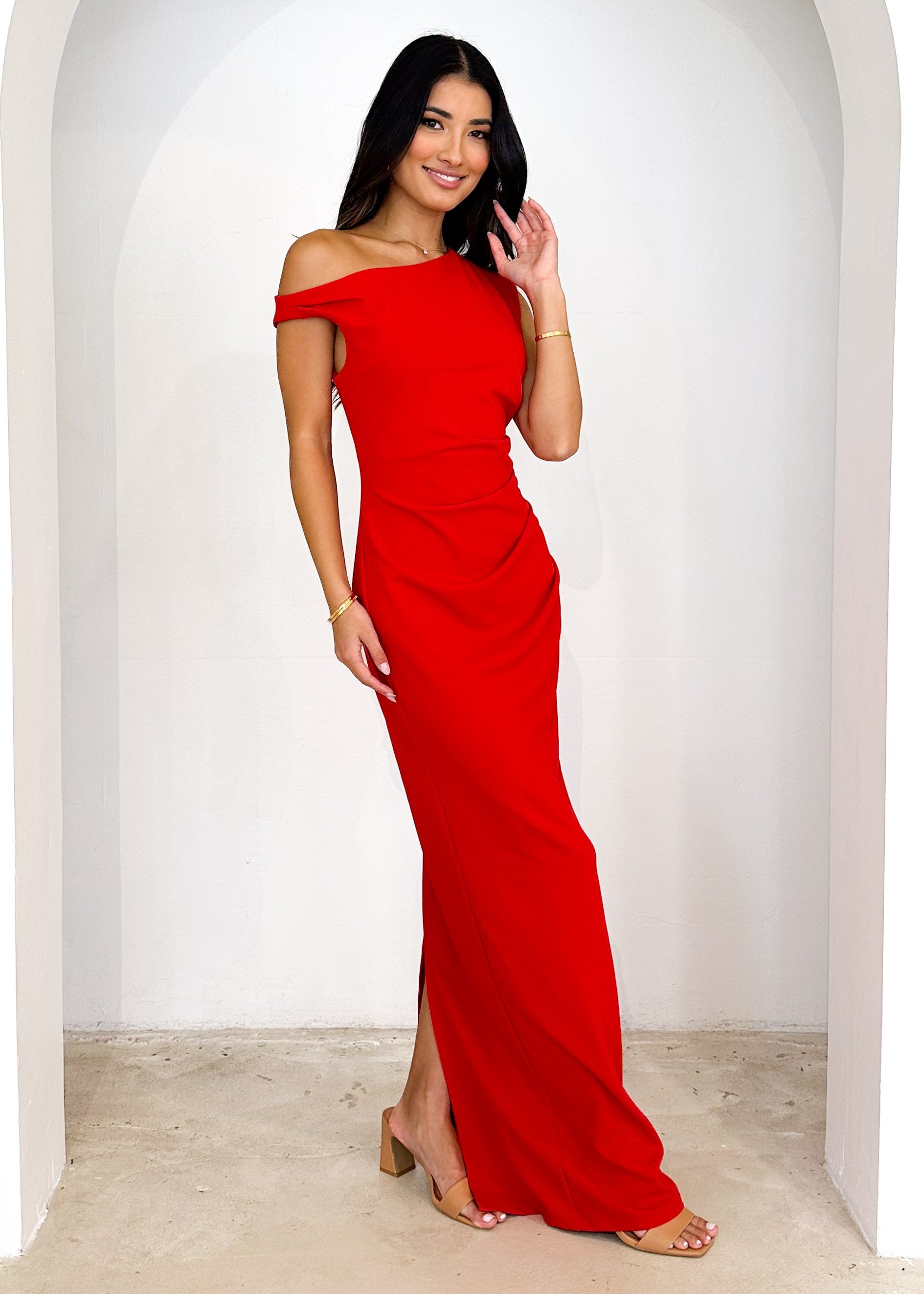 Carmella One Shoulder Maxi Dress - Red