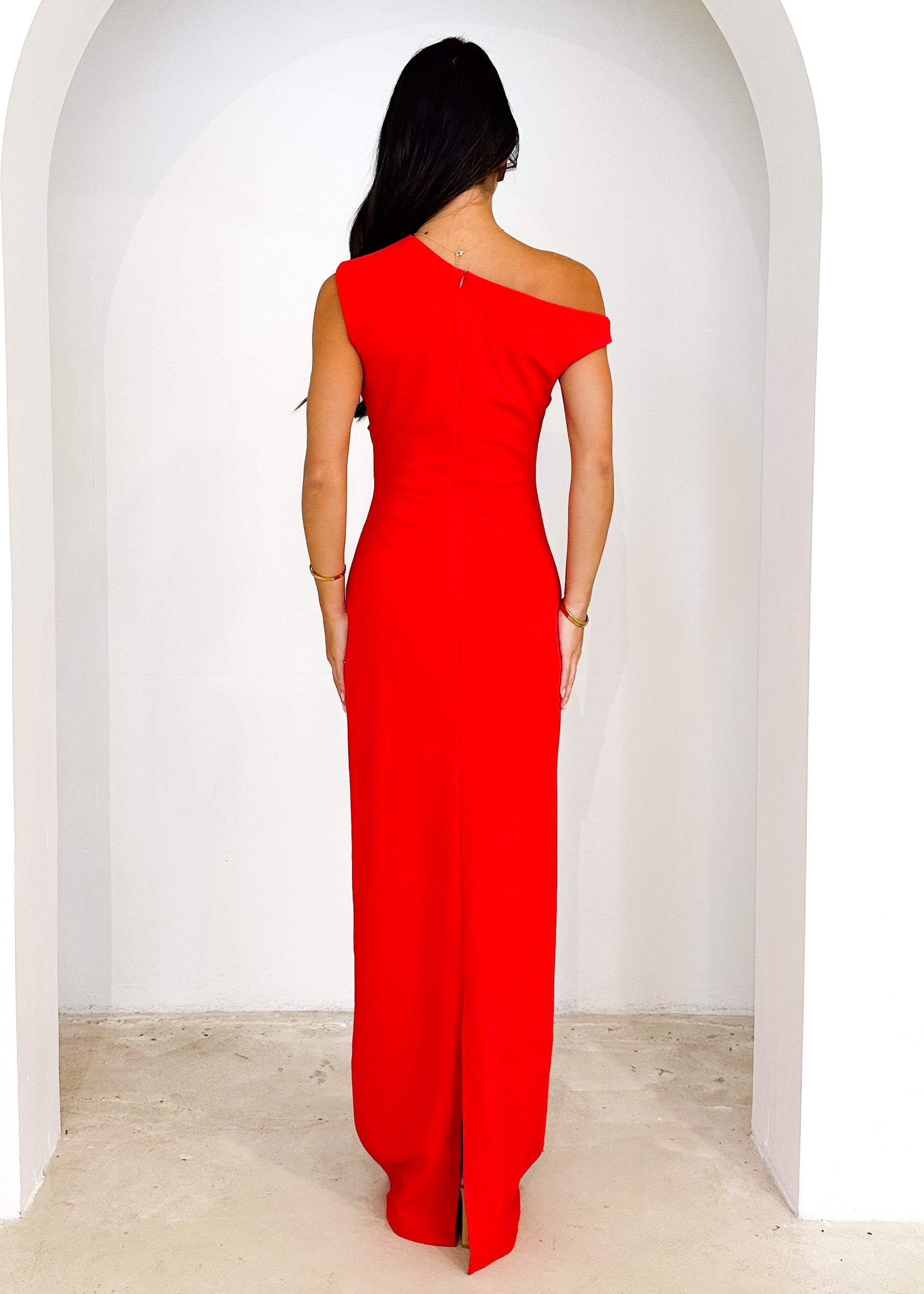 Carmella One Shoulder Maxi Dress - Red