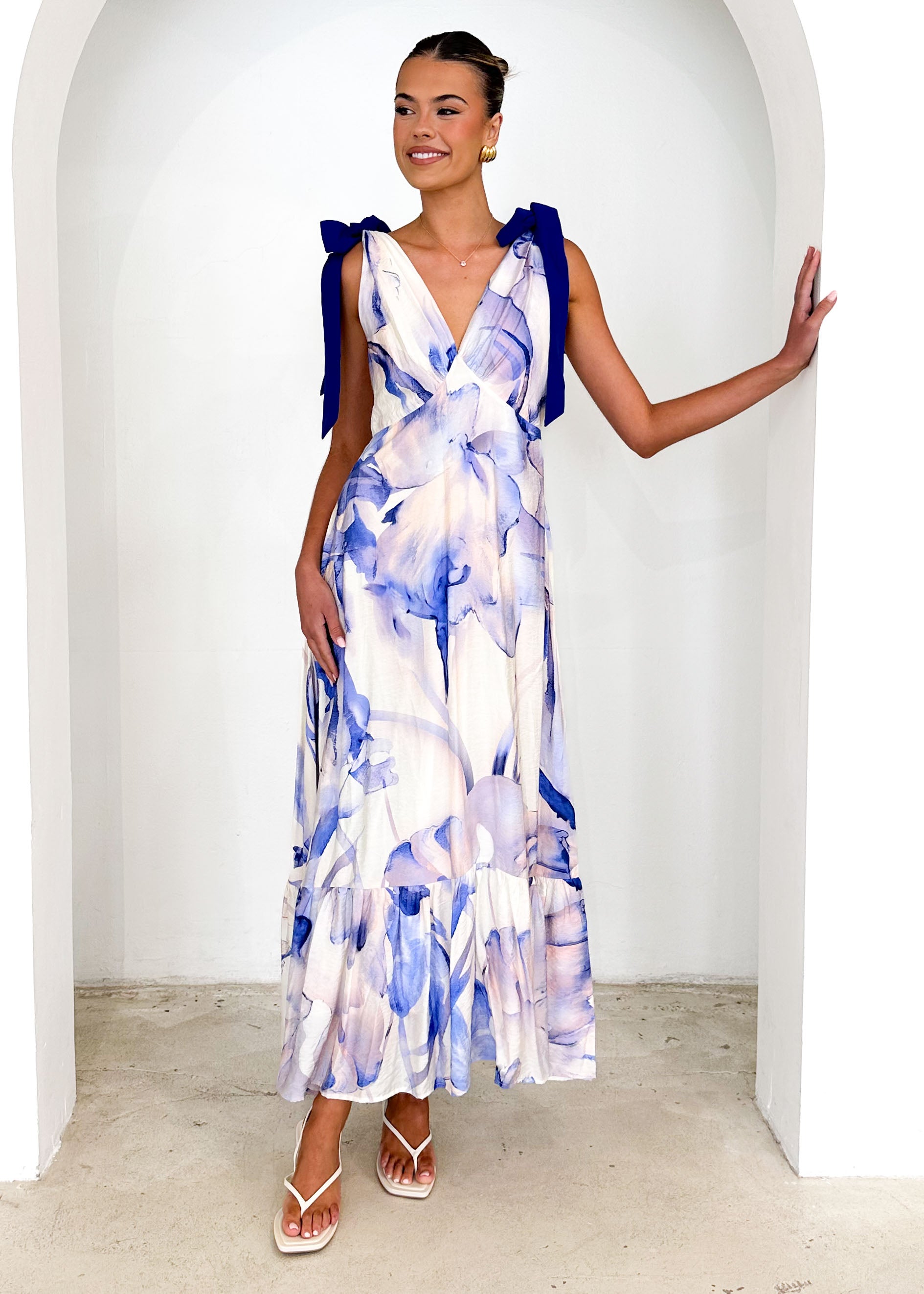 Havana Tie Midi Dress - Lapis Flame