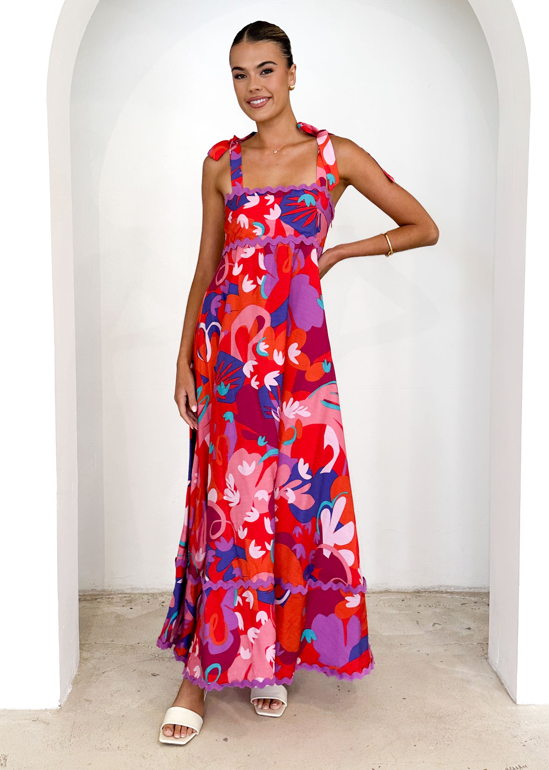 Riri Maxi Dress - Strawberry Abstract