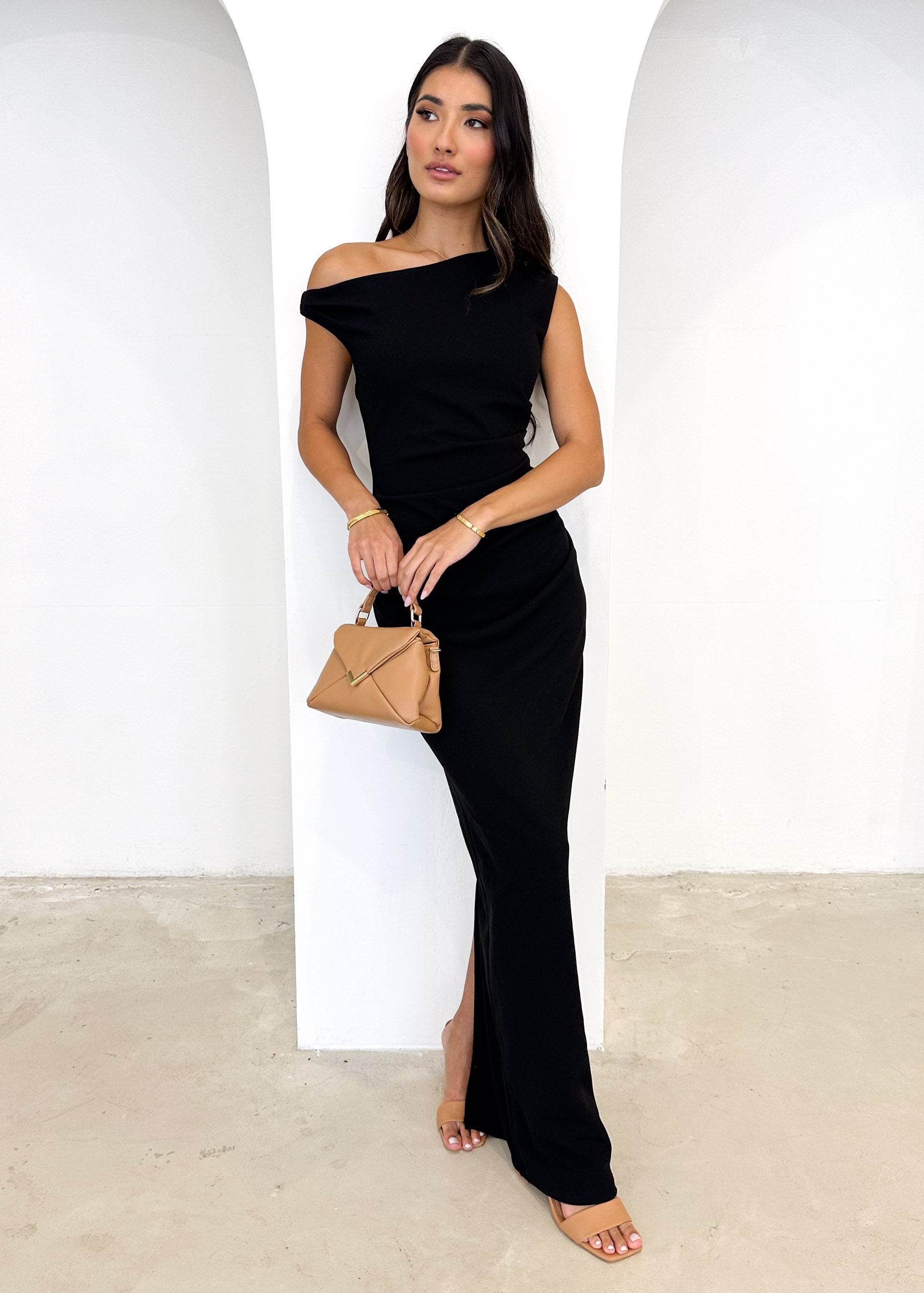 Carmella One Shoulder Maxi Dress - Black