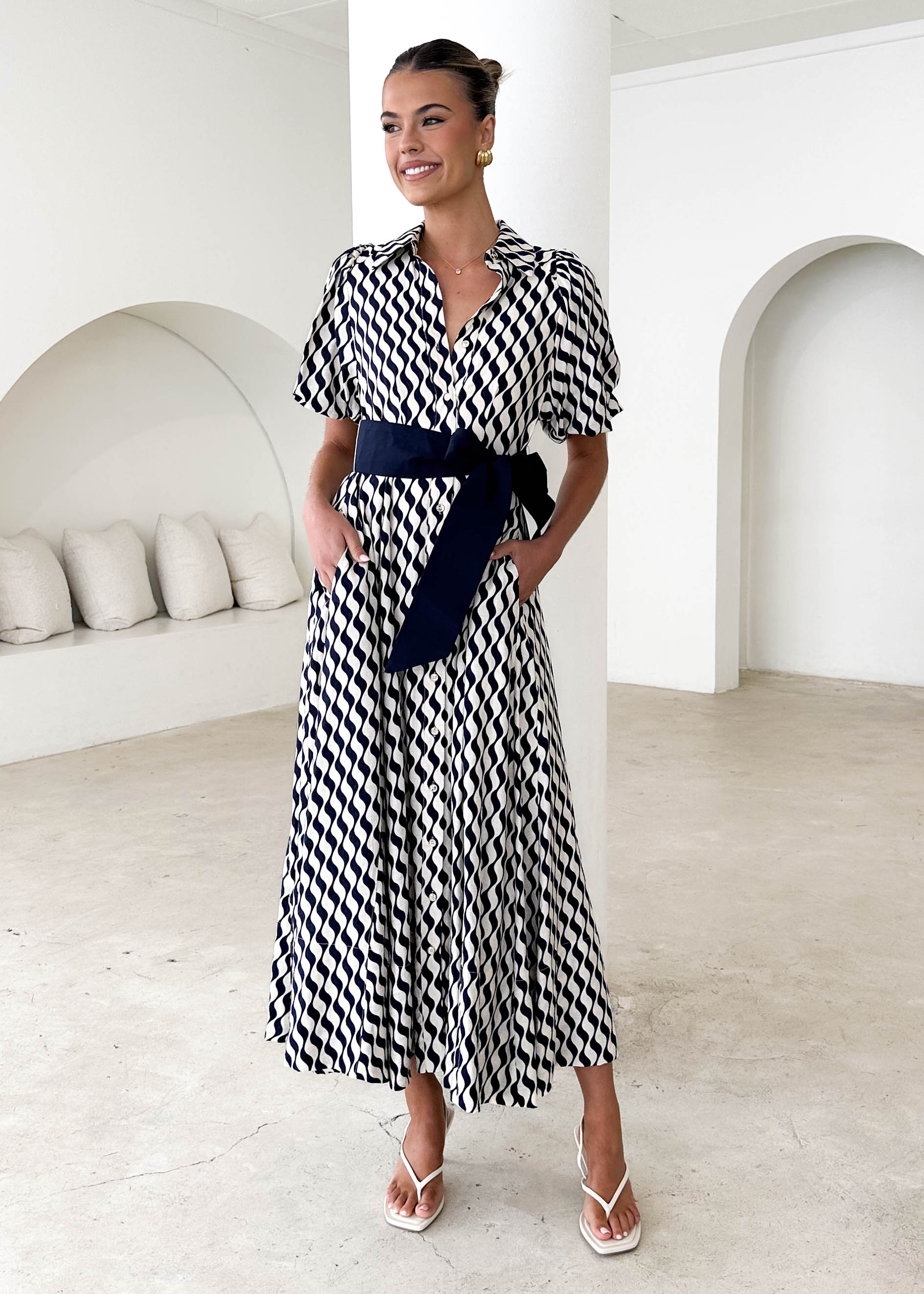 Brunswick Midi Dress - Navy Wave