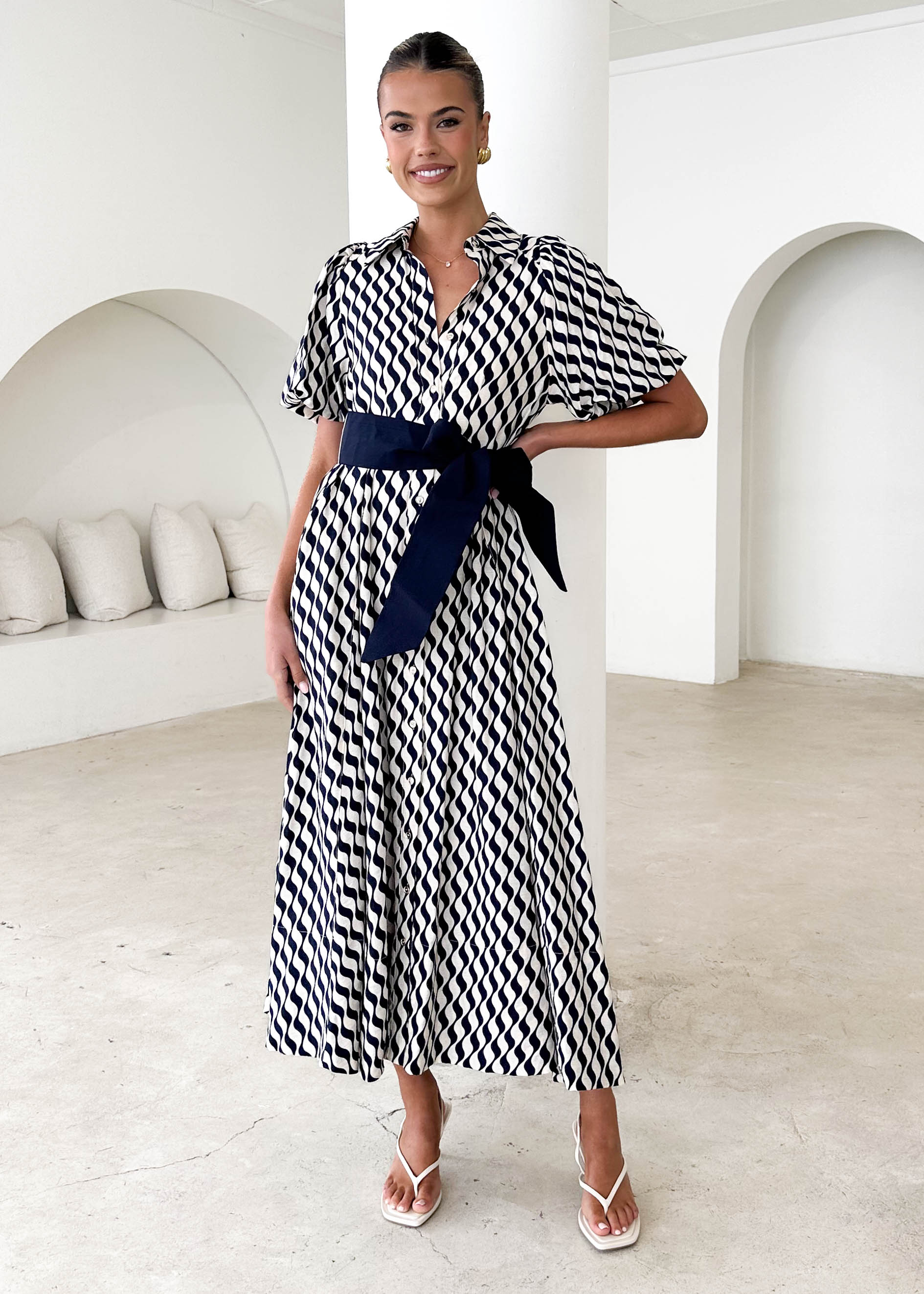 Brunswick Midi Dress - Navy Wave