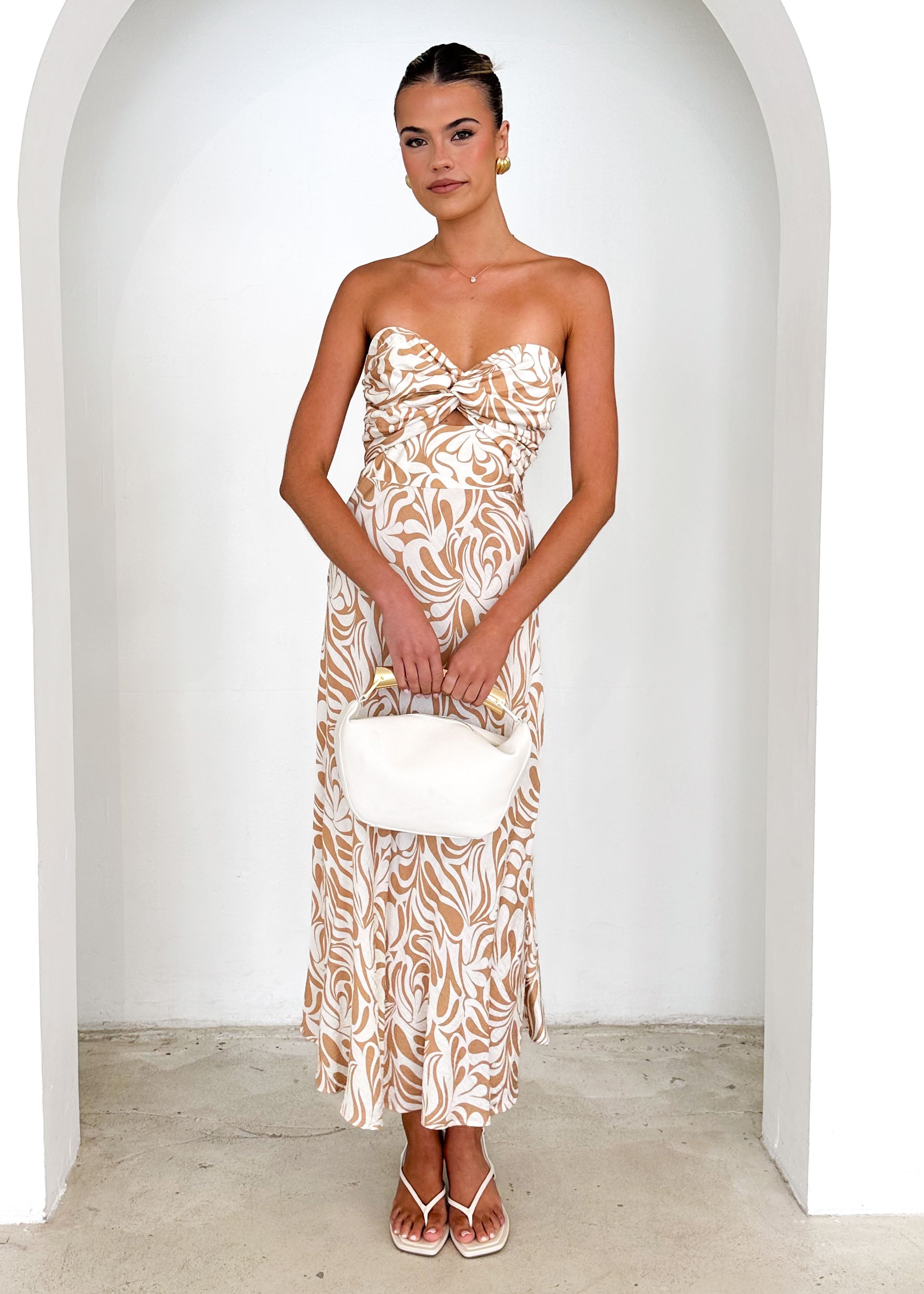 Bindi Strapless Maxi Dress - Beige Swirl