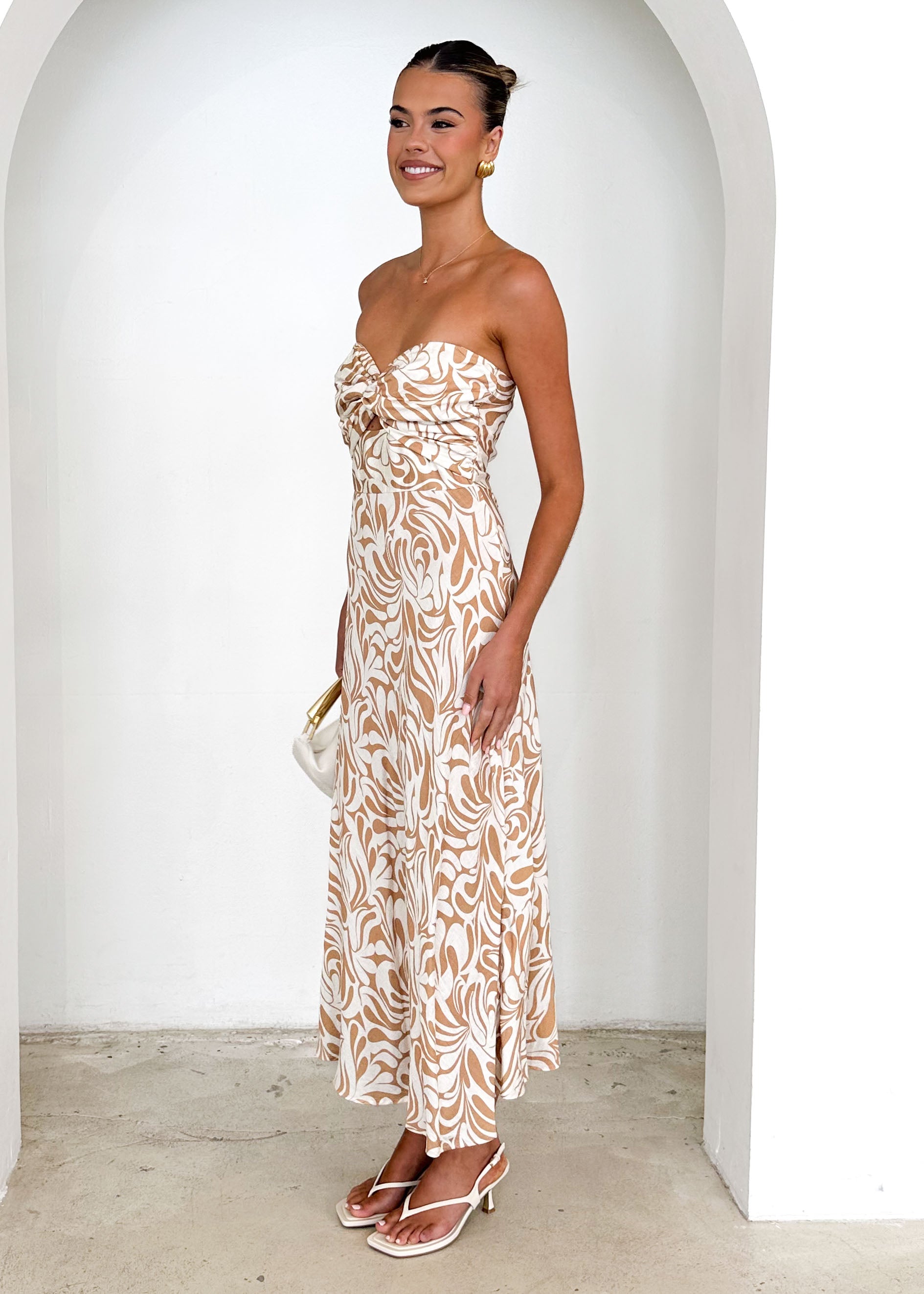 Bindi Strapless Maxi Dress - Beige Swirl