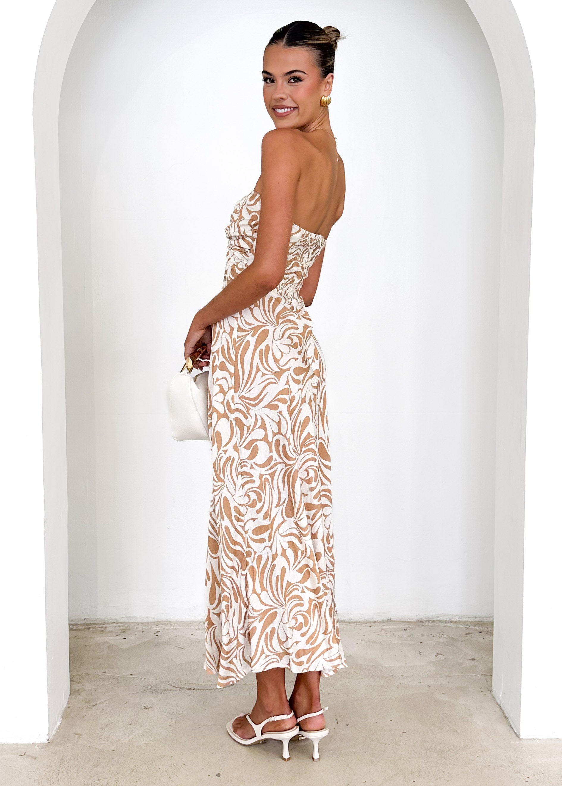 Bindi Strapless Maxi Dress - Beige Swirl