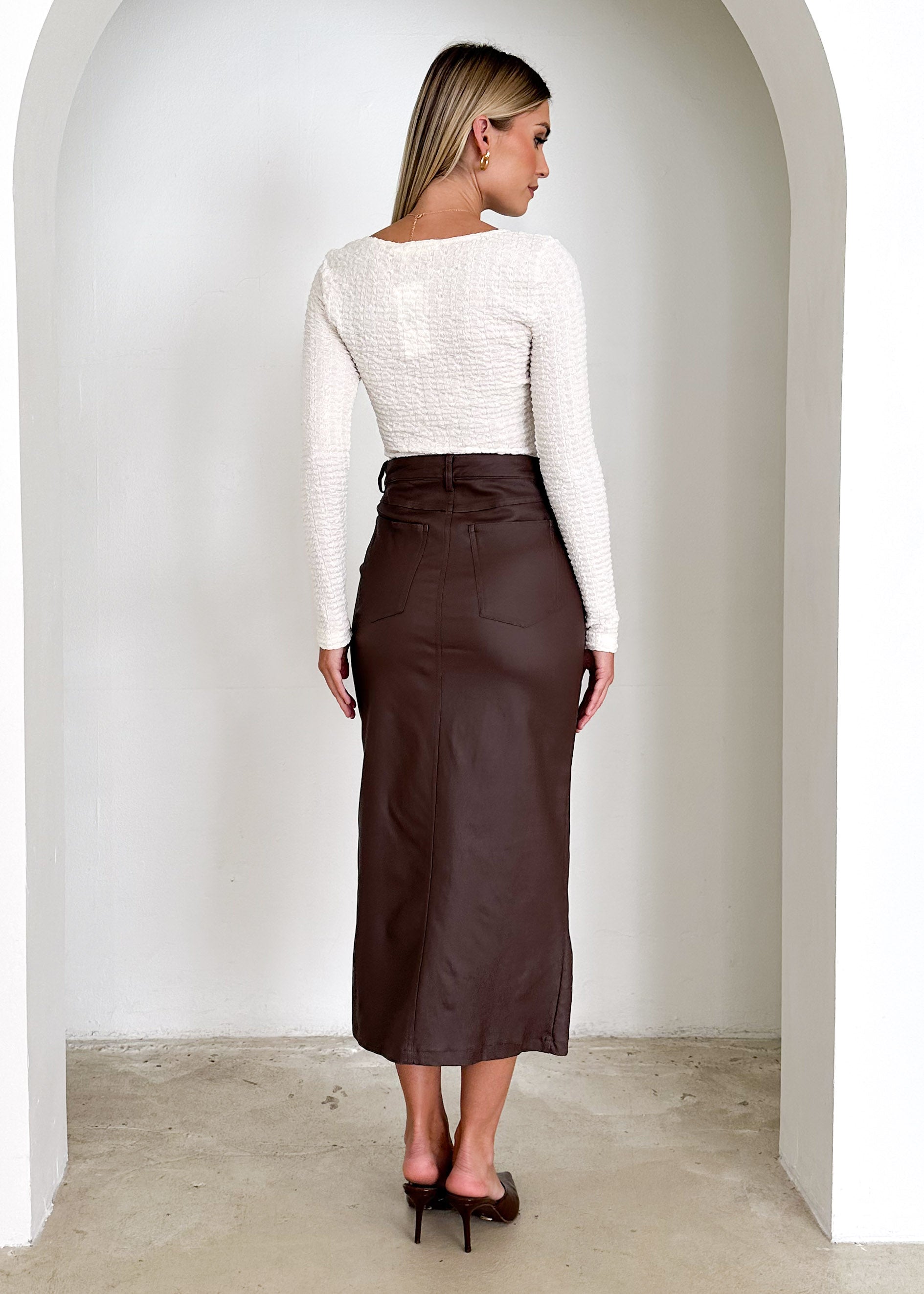 Ziya Coated Midi Skirt Chocolate