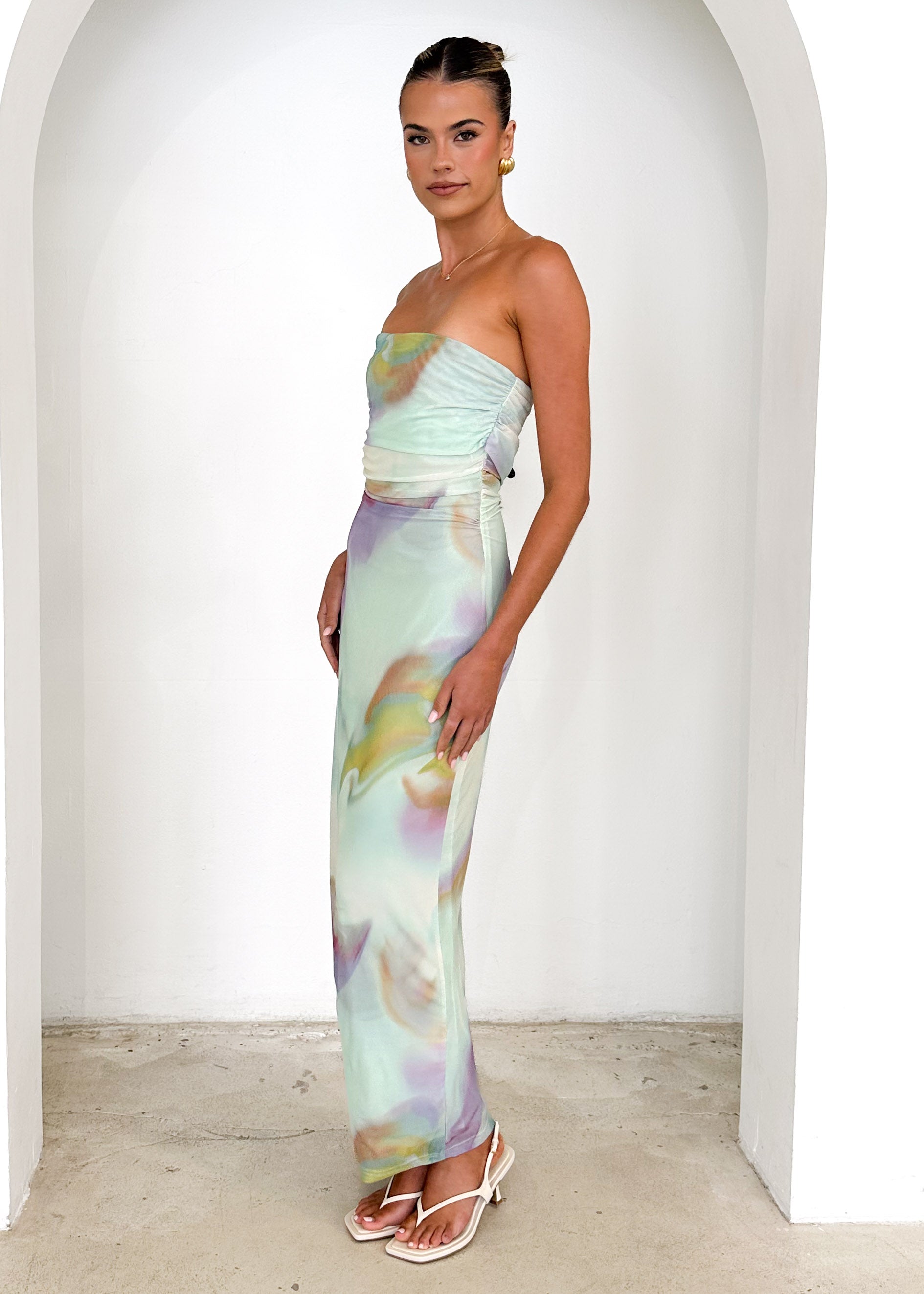 Neridah Mesh Maxi Dress - Mint Abstract