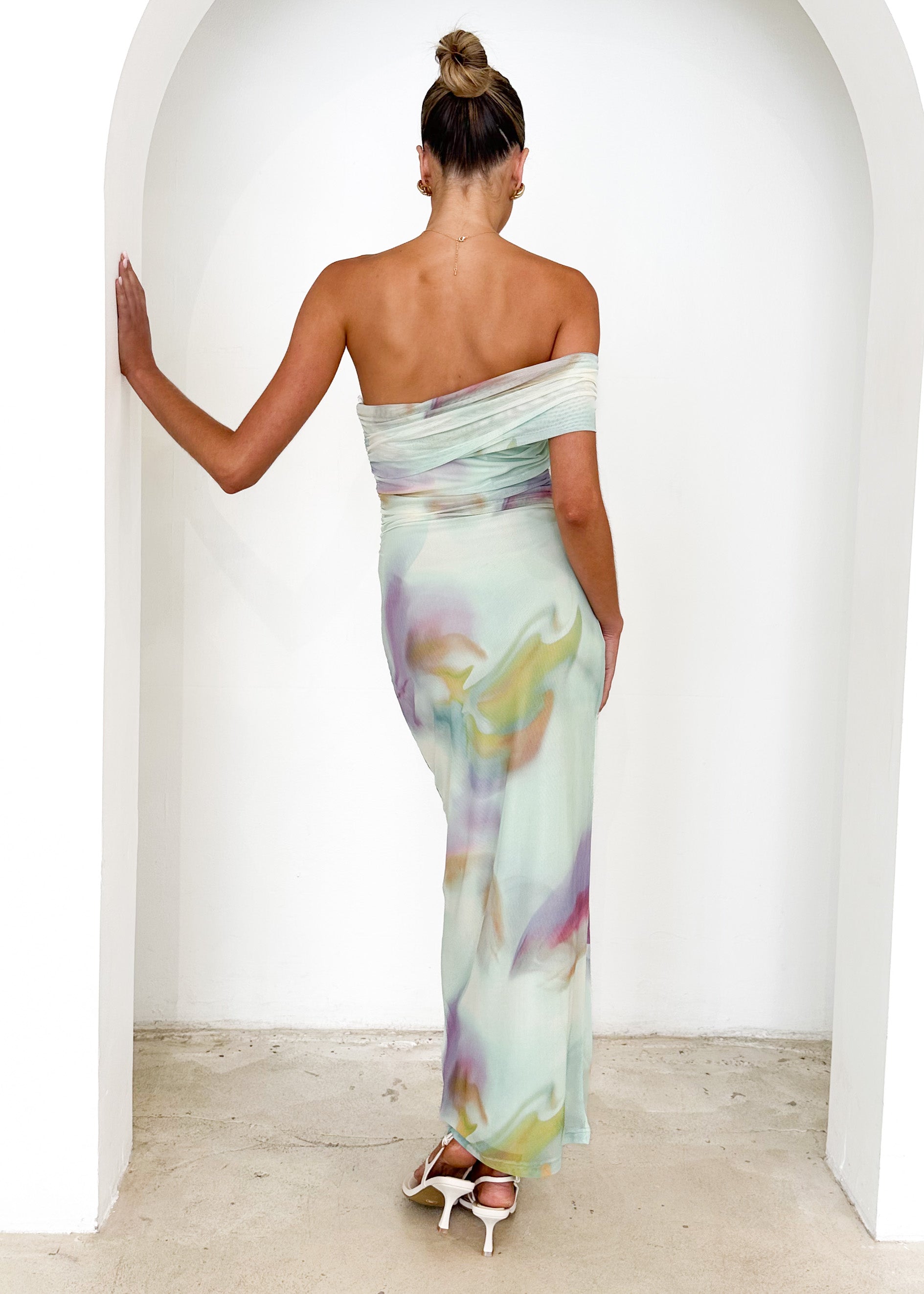 Neridah Mesh Maxi Dress - Mint Abstract