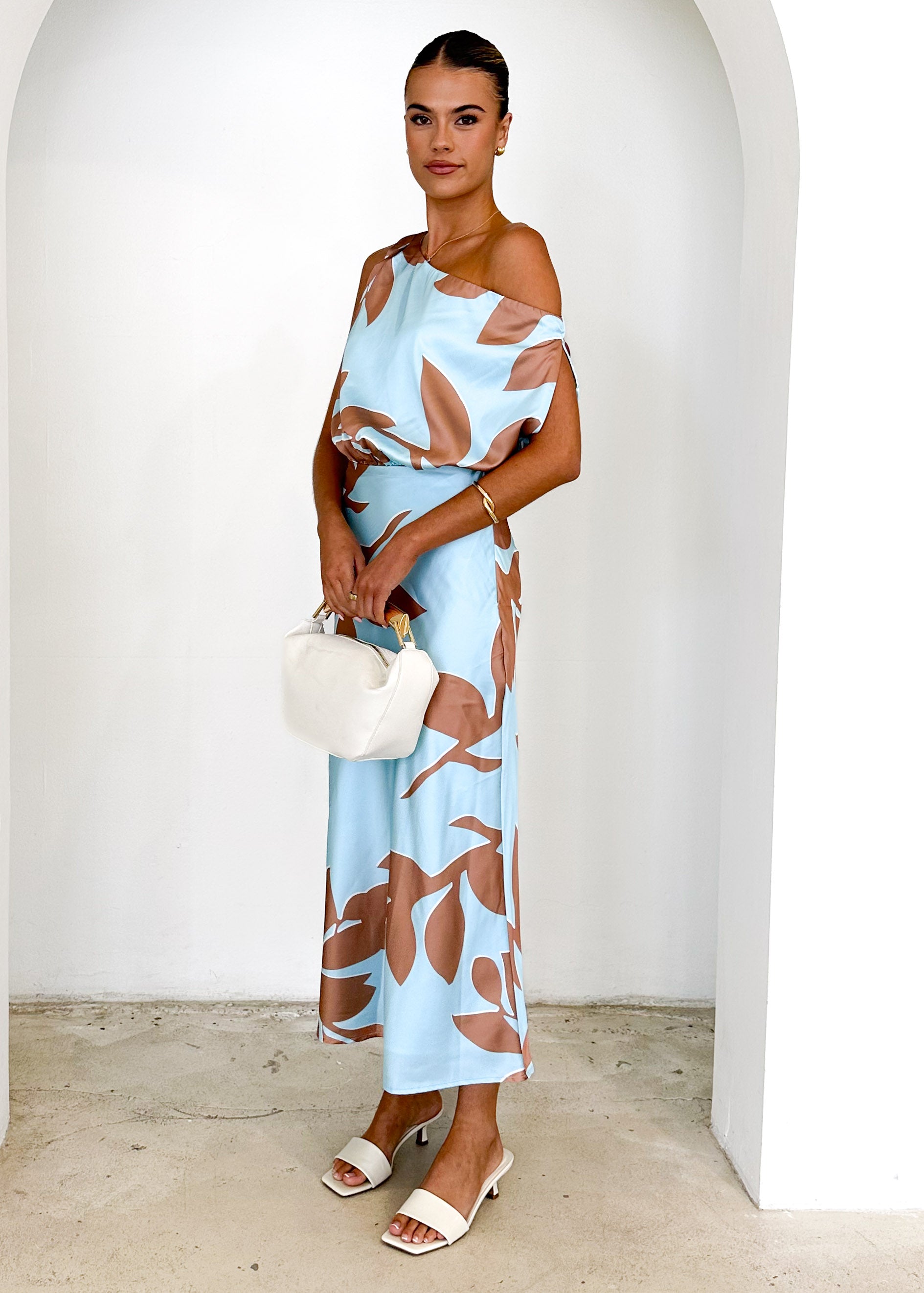 Naeve Off Shoulder Midi Dress - Aqua Leaf