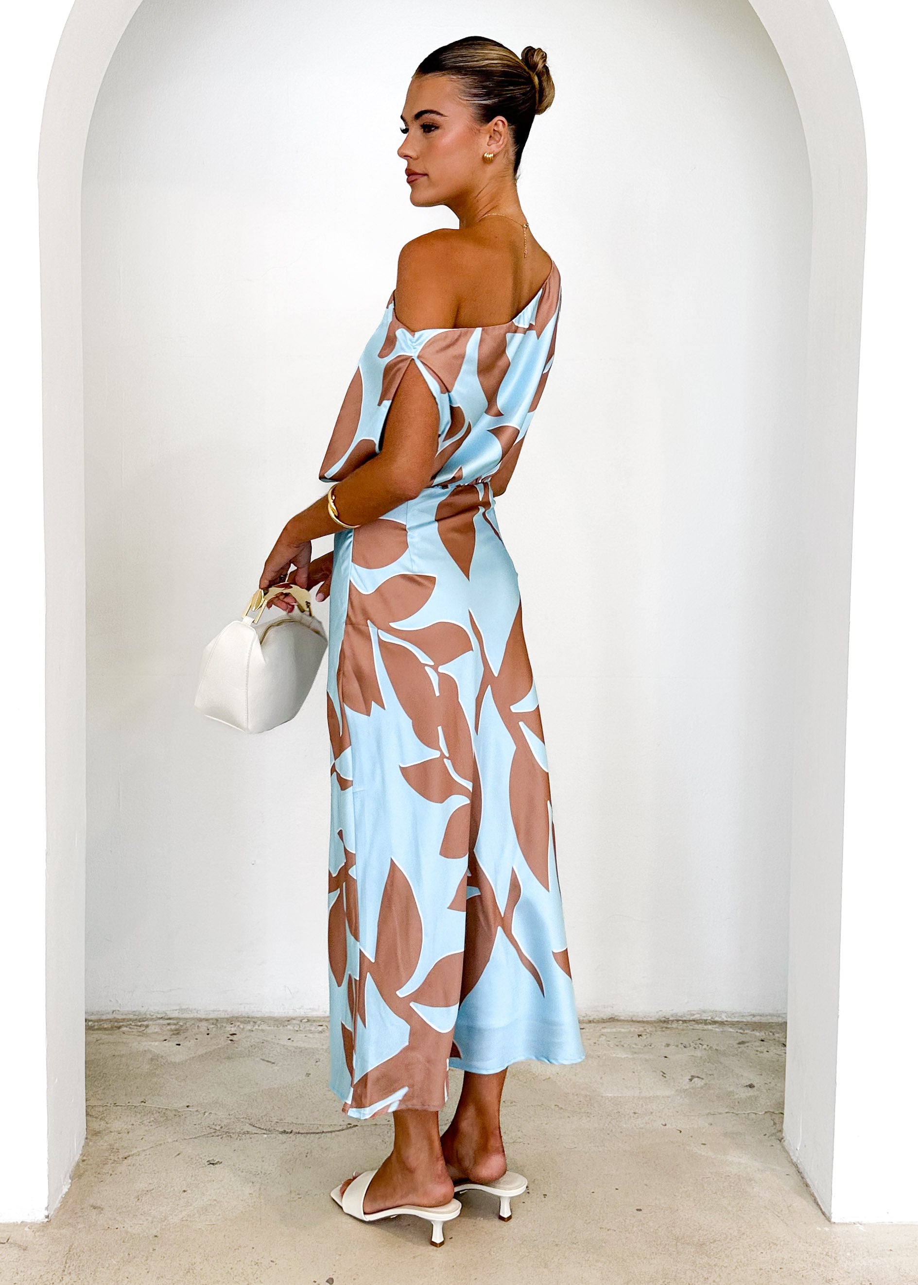 Naeve Off Shoulder Midi Dress - Aqua Leaf