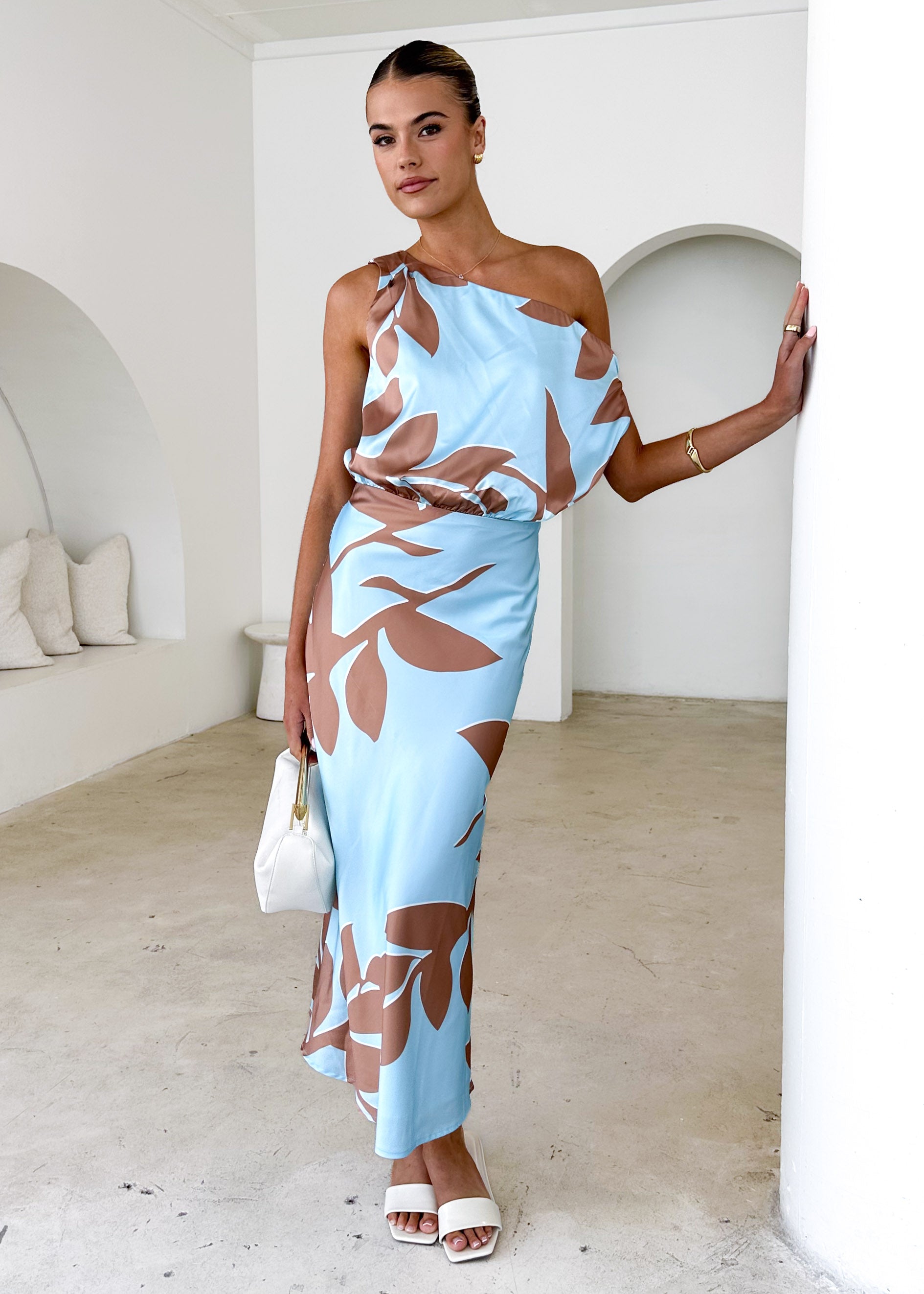 Naeve Off Shoulder Midi Dress - Aqua Leaf