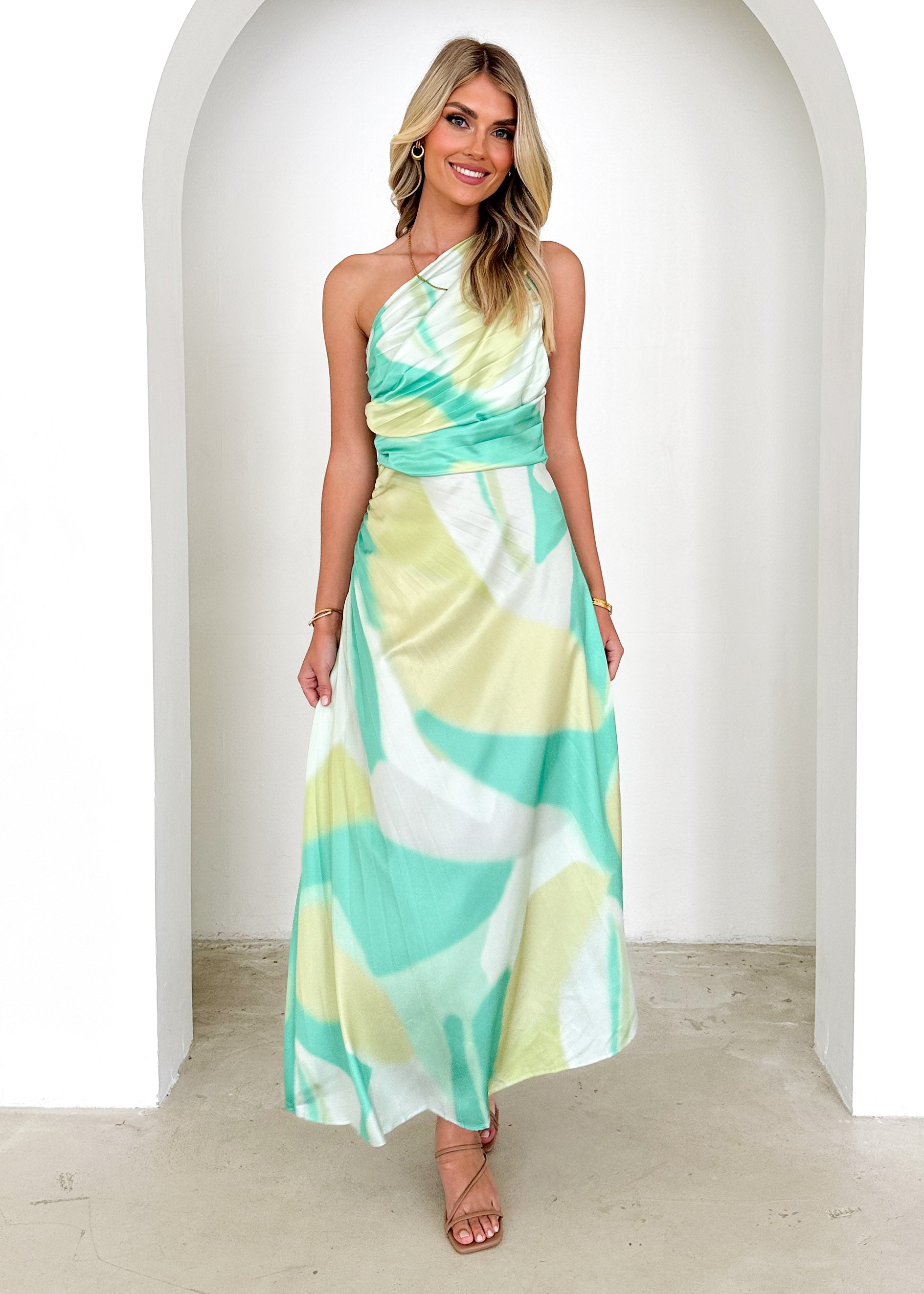 Telle One Shoulder Midi Dress - Lime Splash