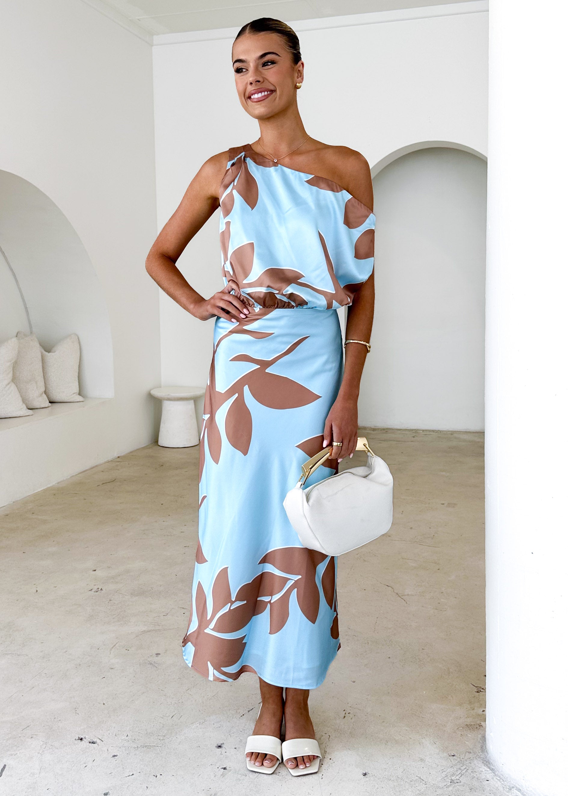 Naeve Off Shoulder Midi Dress - Aqua Leaf