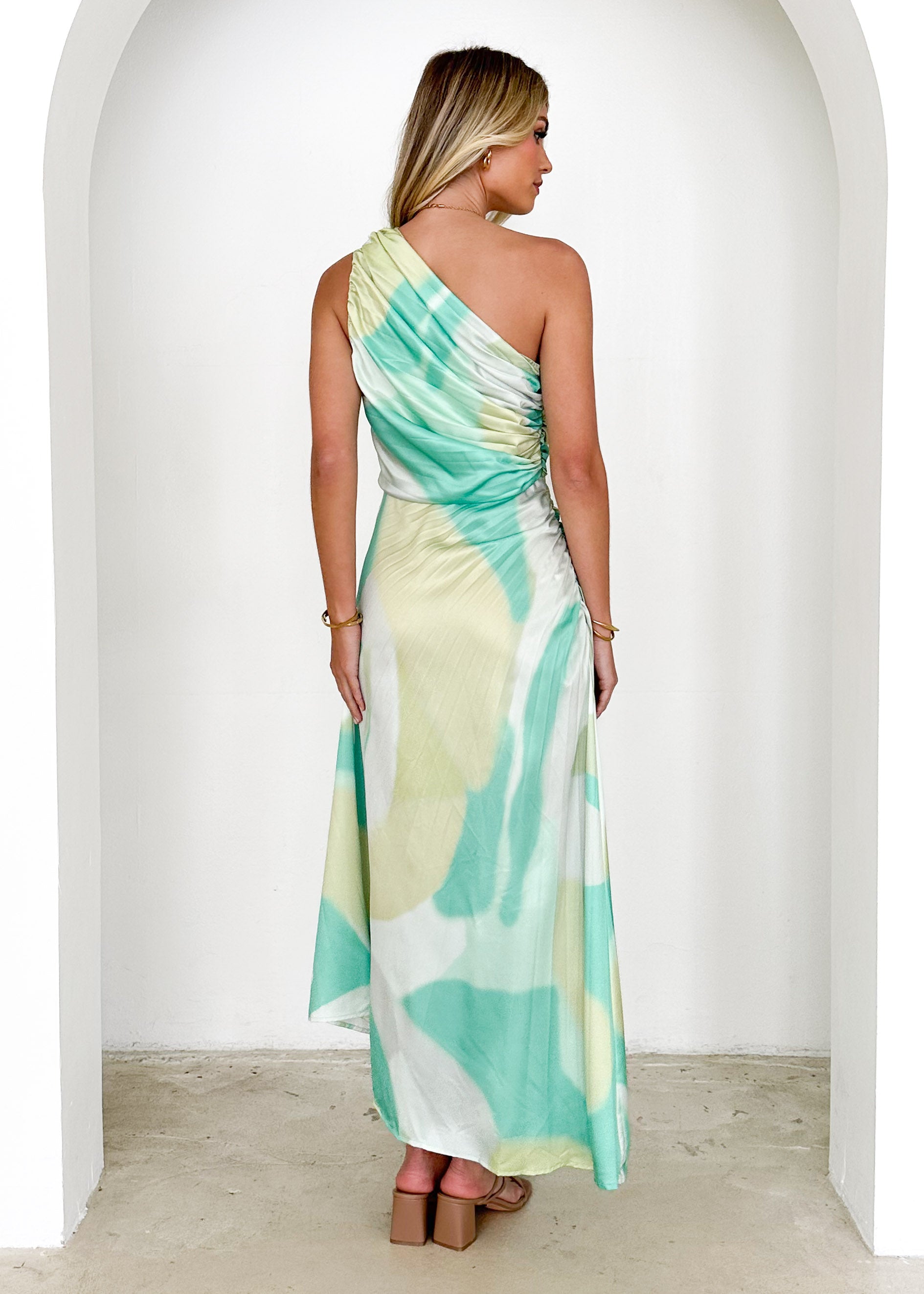 Telle One Shoulder Midi Dress - Lime Splash