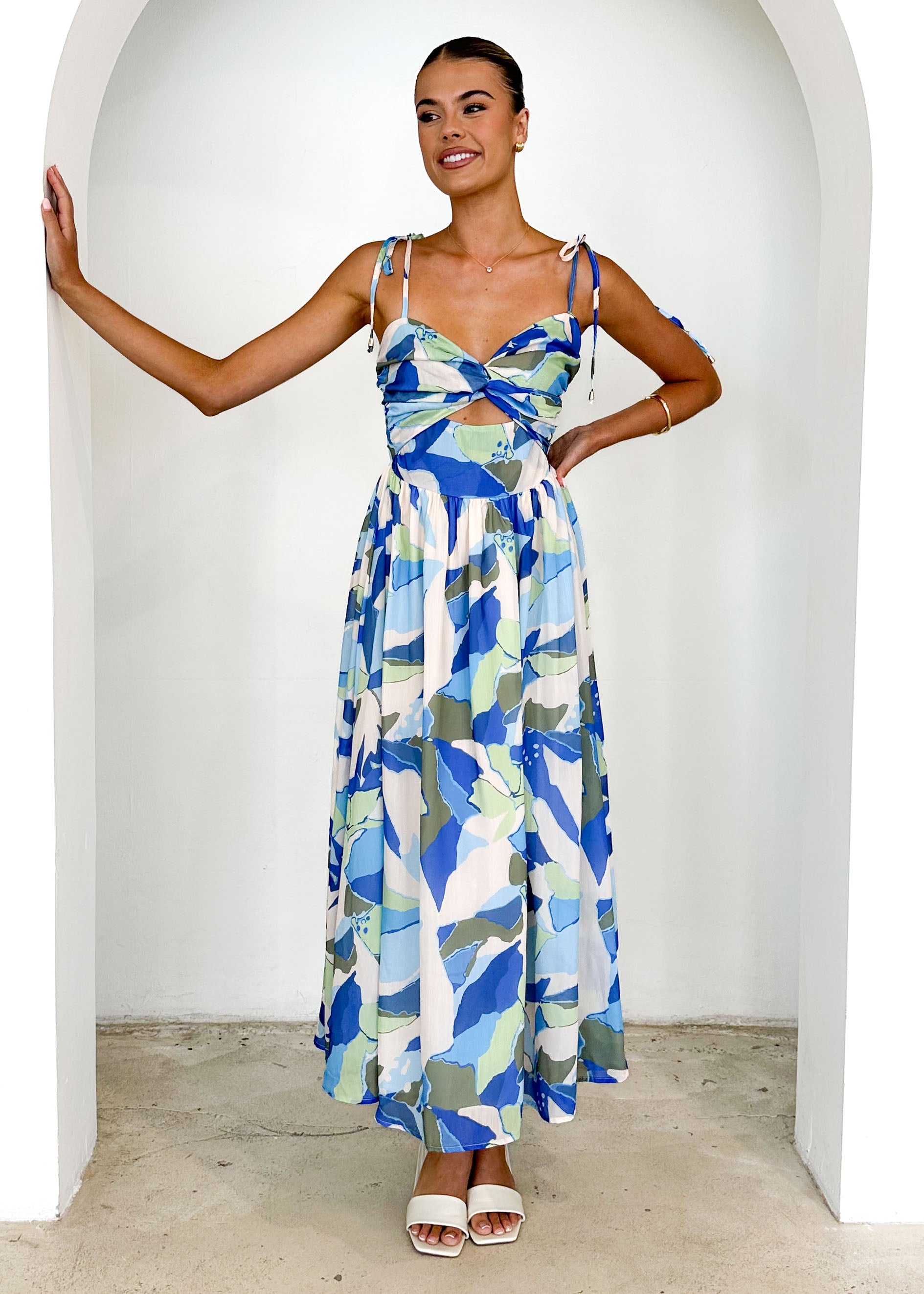 Tibi One Shoulder Maxi Dress - Blue Splash