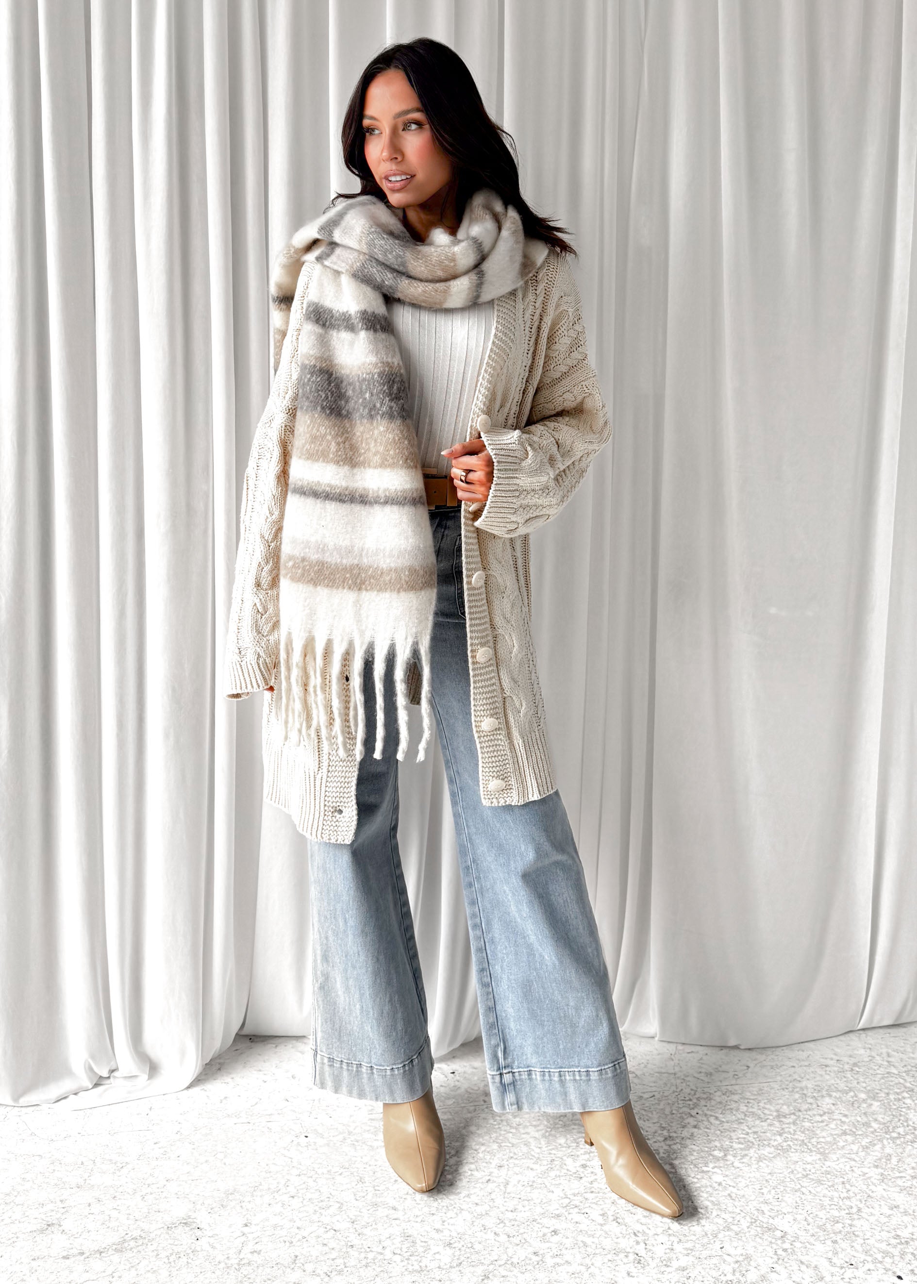 Elvira Scarf - Grey Stripe