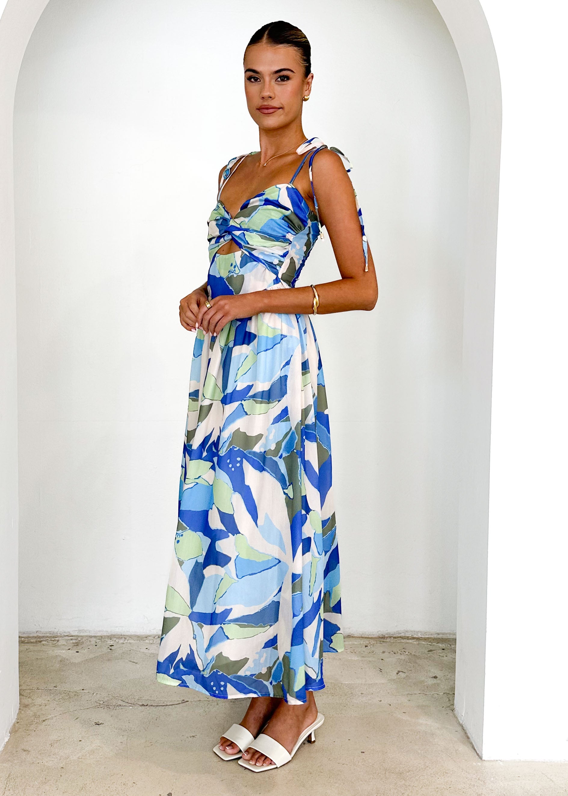 Tibi One Shoulder Maxi Dress - Blue Splash