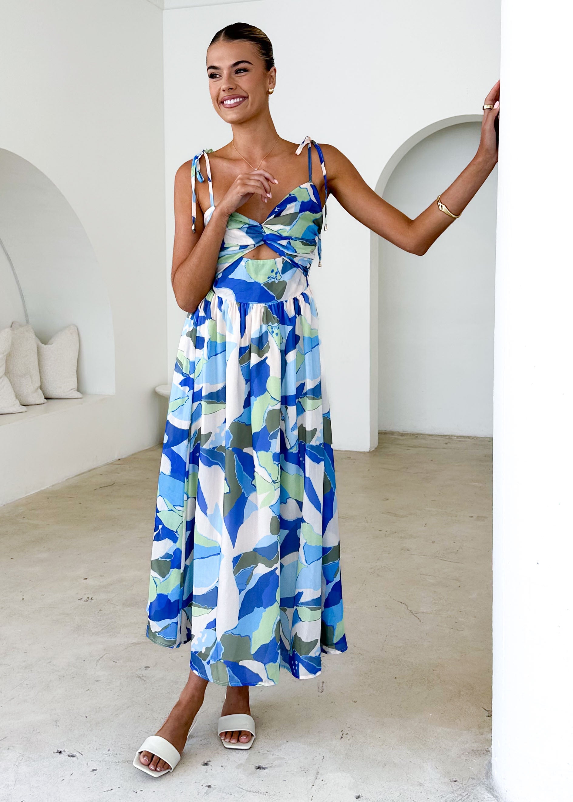 Tibi One Shoulder Maxi Dress - Blue Splash