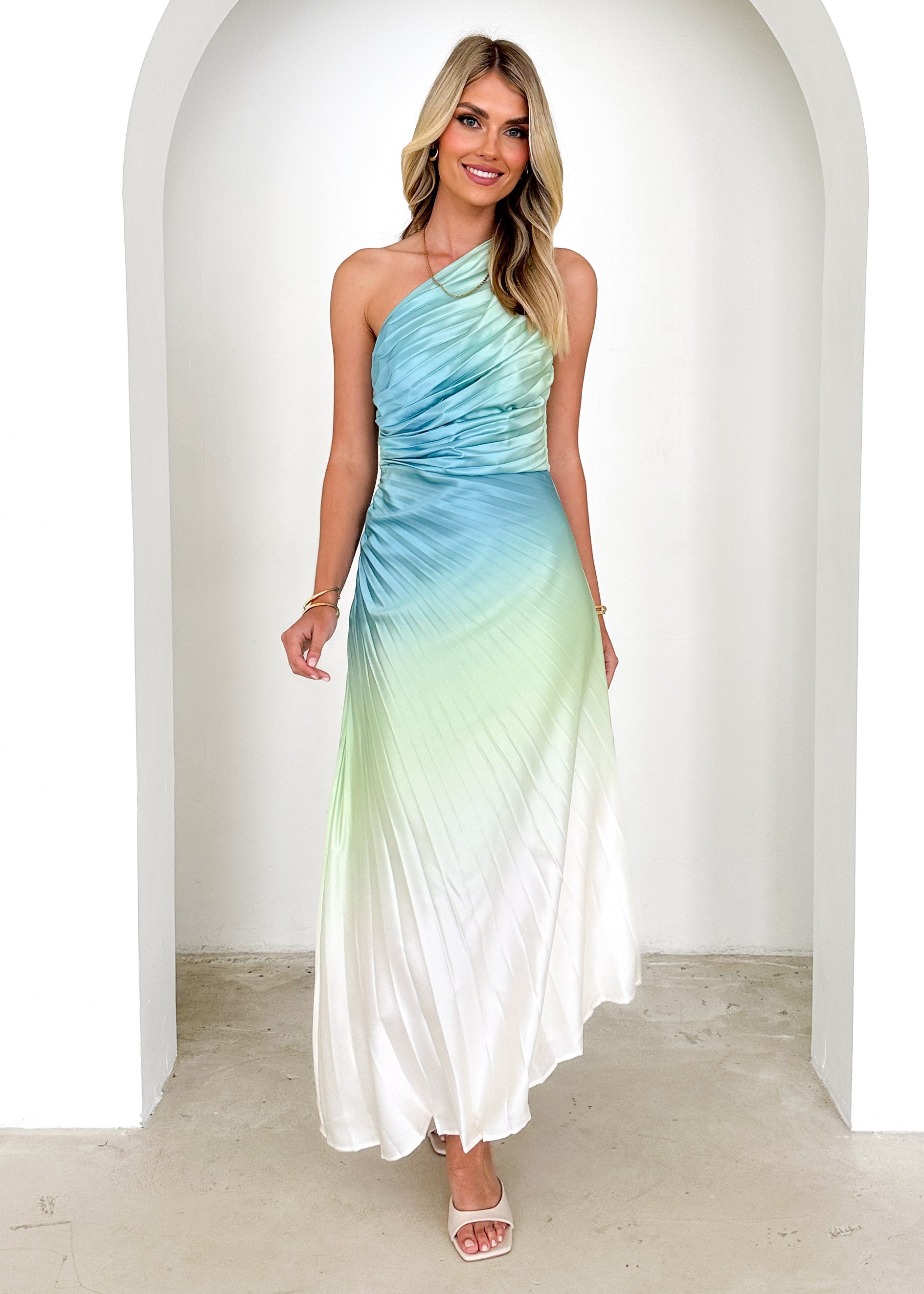 Telle One Shoulder Midi Dress - Green Ombre